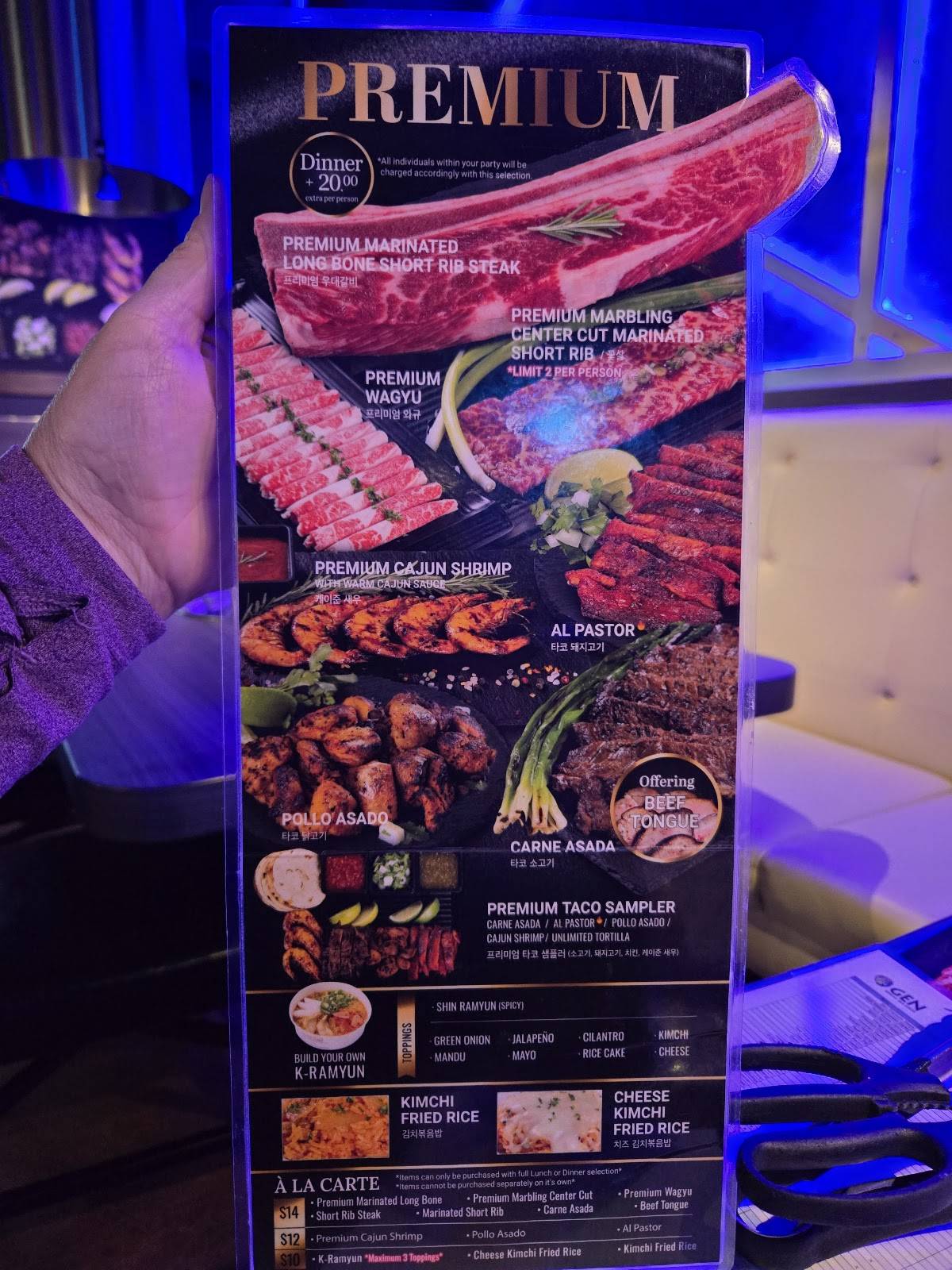 Menu at Gen Korean BBQ House, Portland