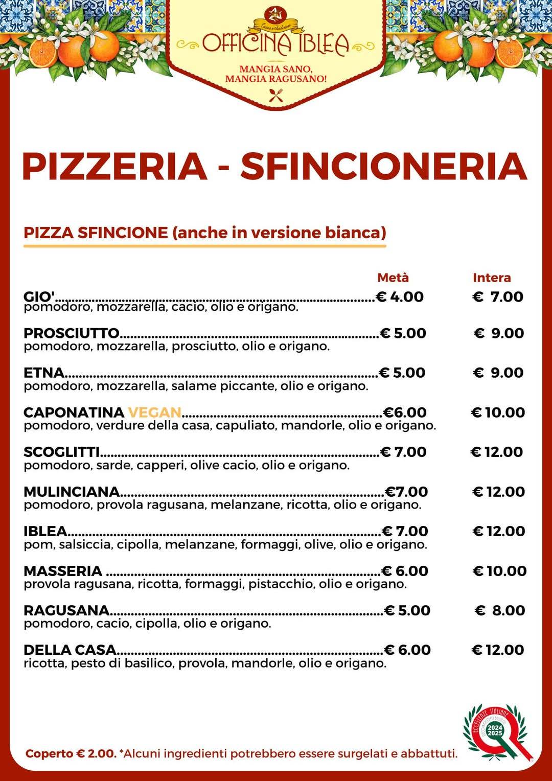 Menu di Officina Iblea 