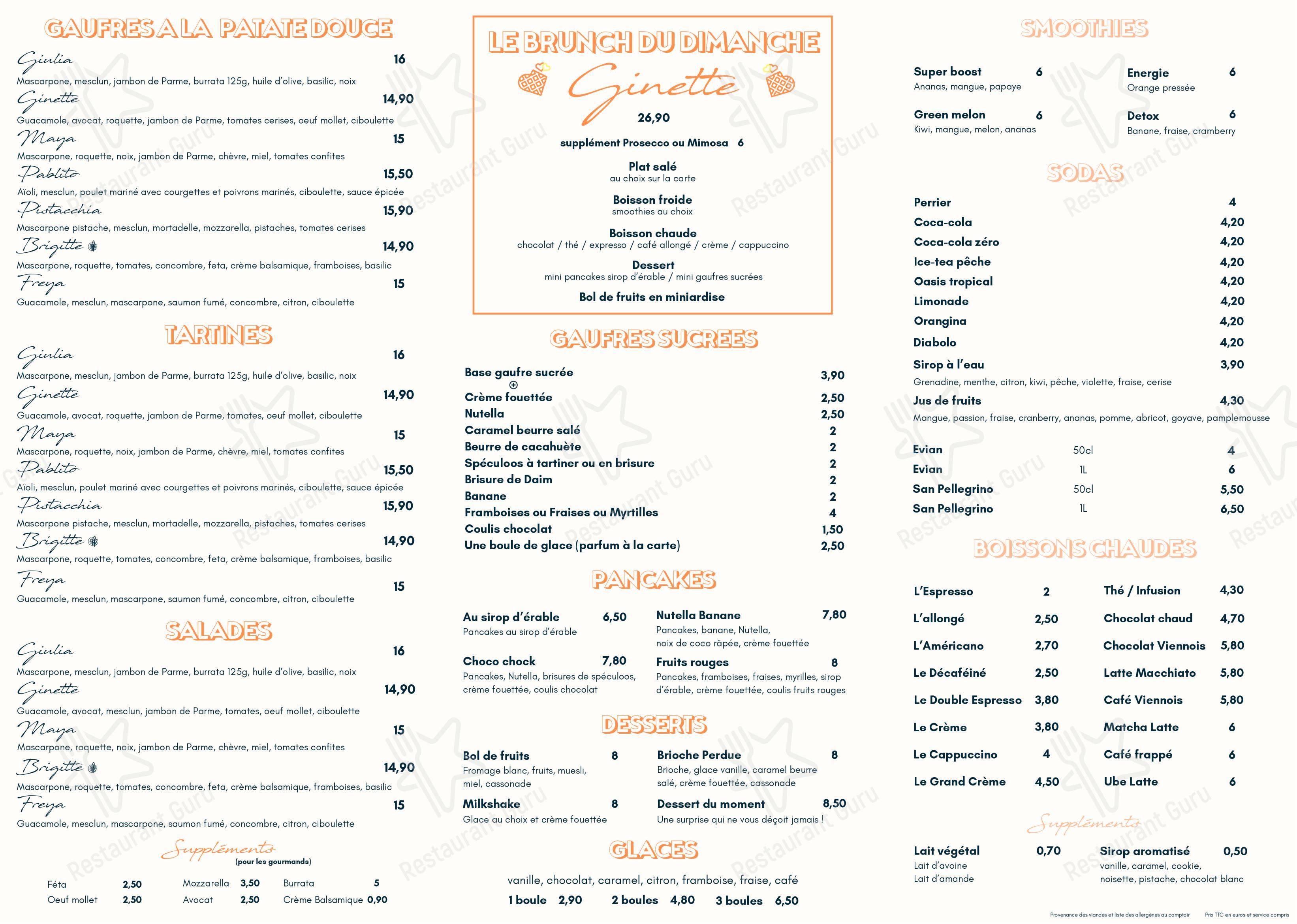 Menu bar pour Ginette pub et bar
