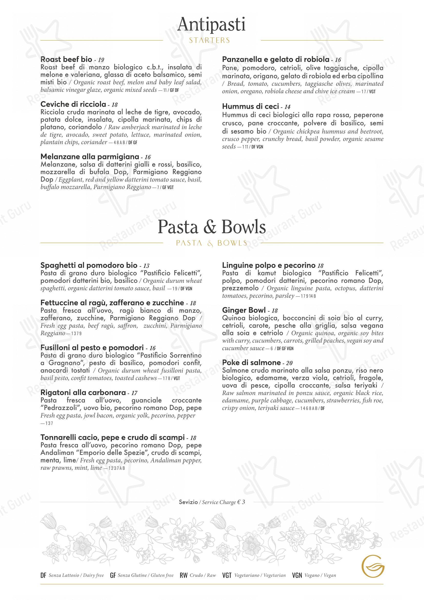 Menu di Ginger - Spagna - Lunch Menu