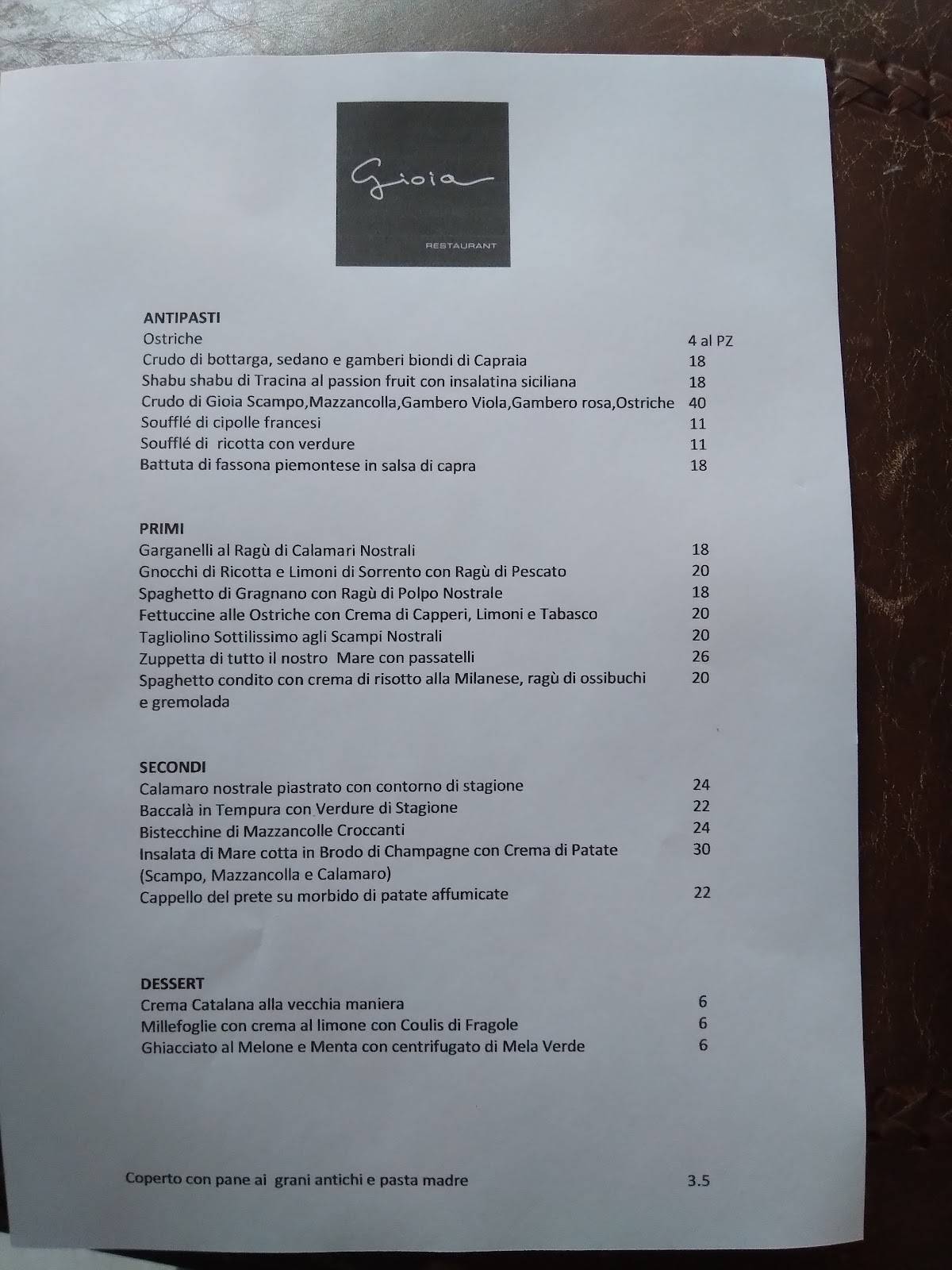 Menu di Gioia Ristorante 