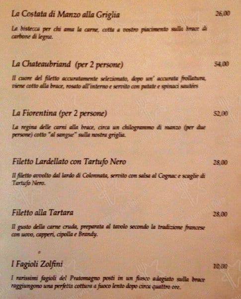 Menu di Girarrosto Fiorentino 