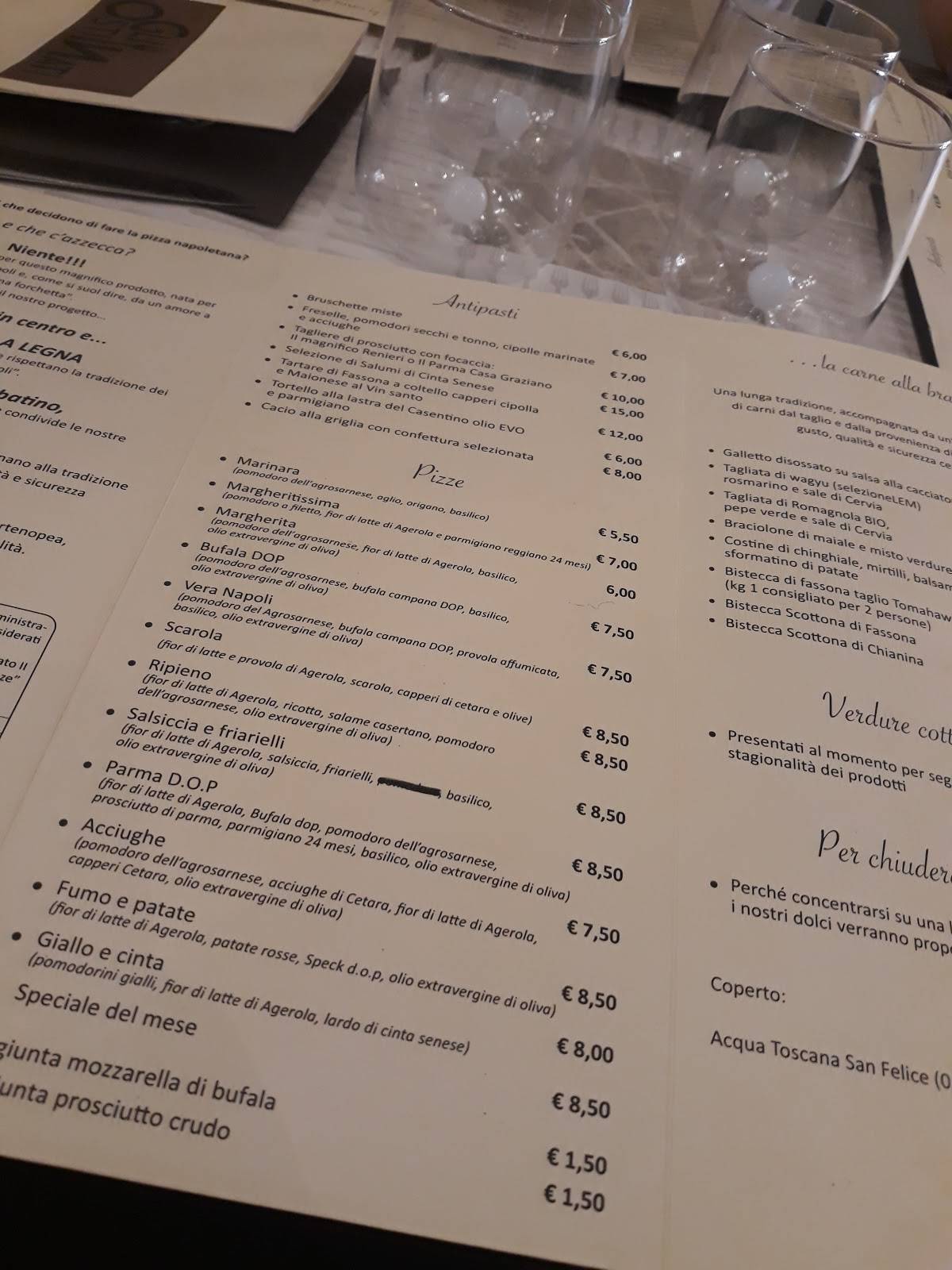 Menu at Gli Ostinati Pizza e Brace restaurant, Arezzo