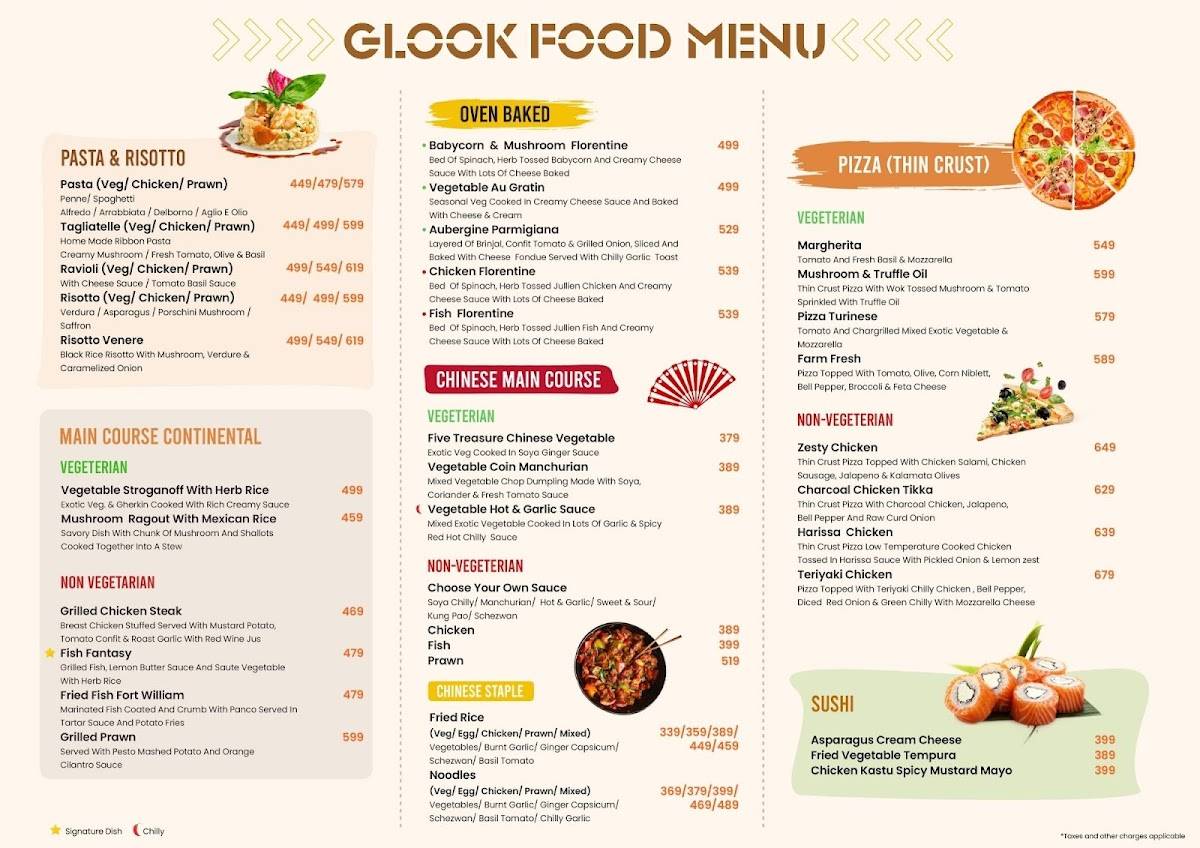 Glook The Sky Lounge menu