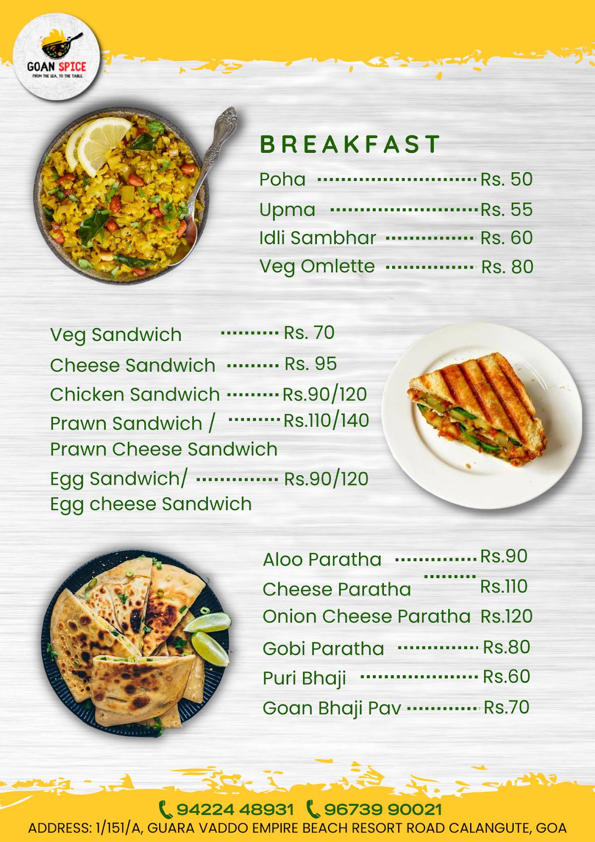 Goan Spice Family Restaurant and Bar menu