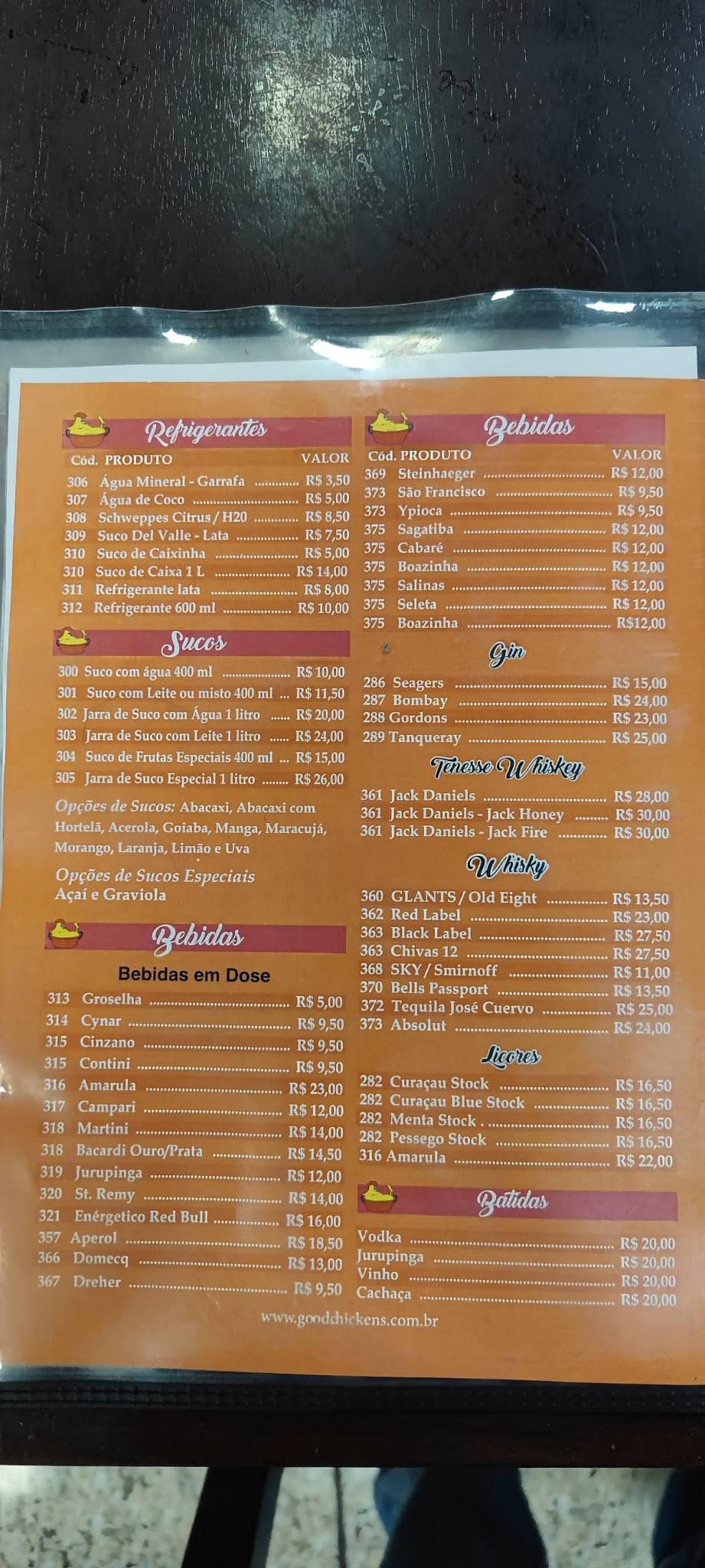 Good Chicken’s Centro cardápio