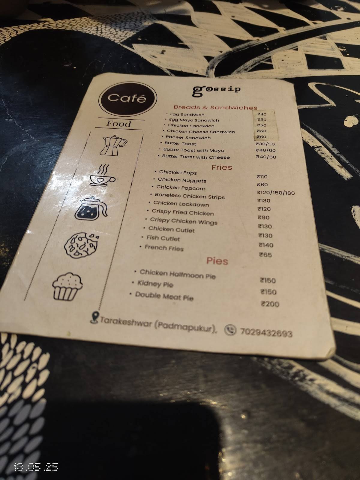 Gossip Cafe menu