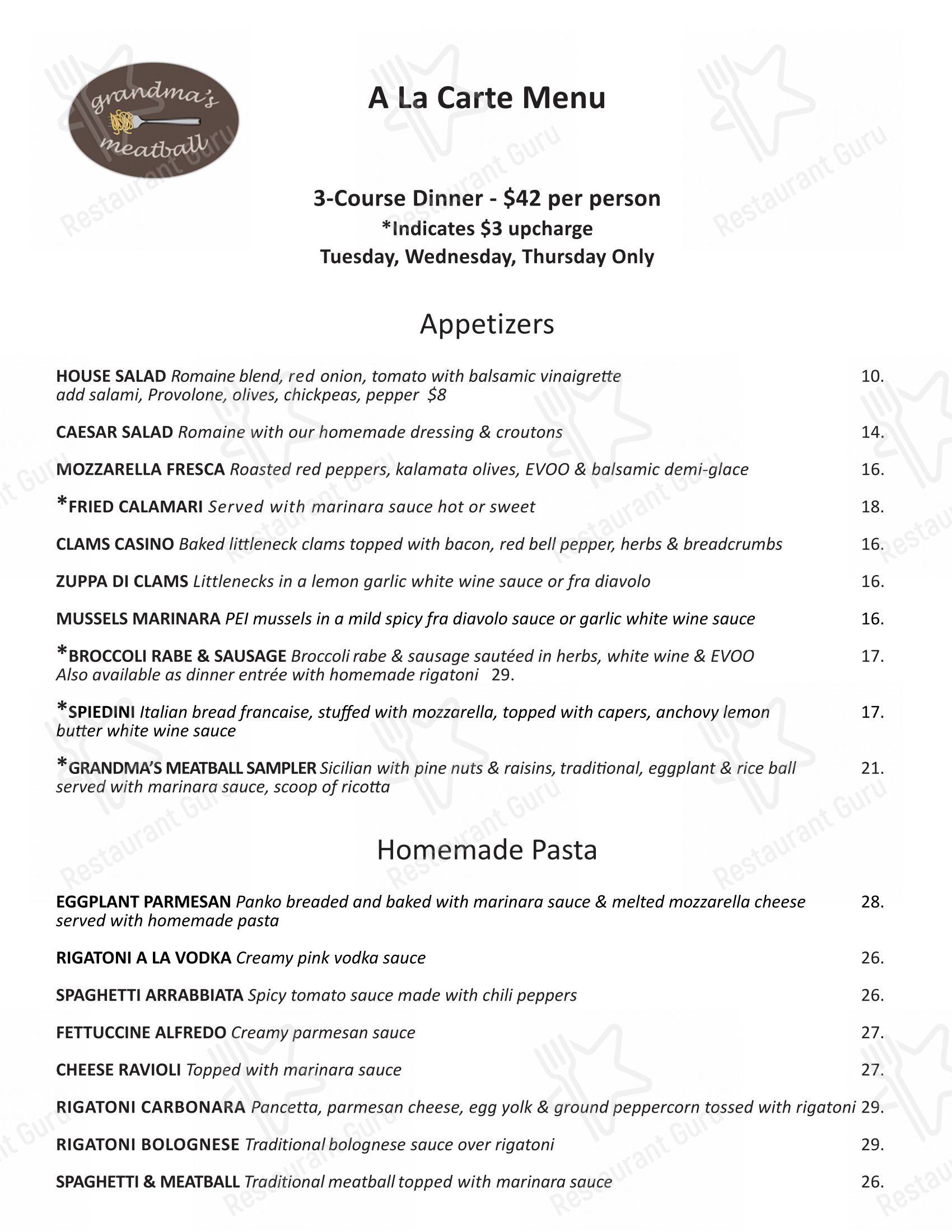 Grandma's Meatball in Manasquan - Menu