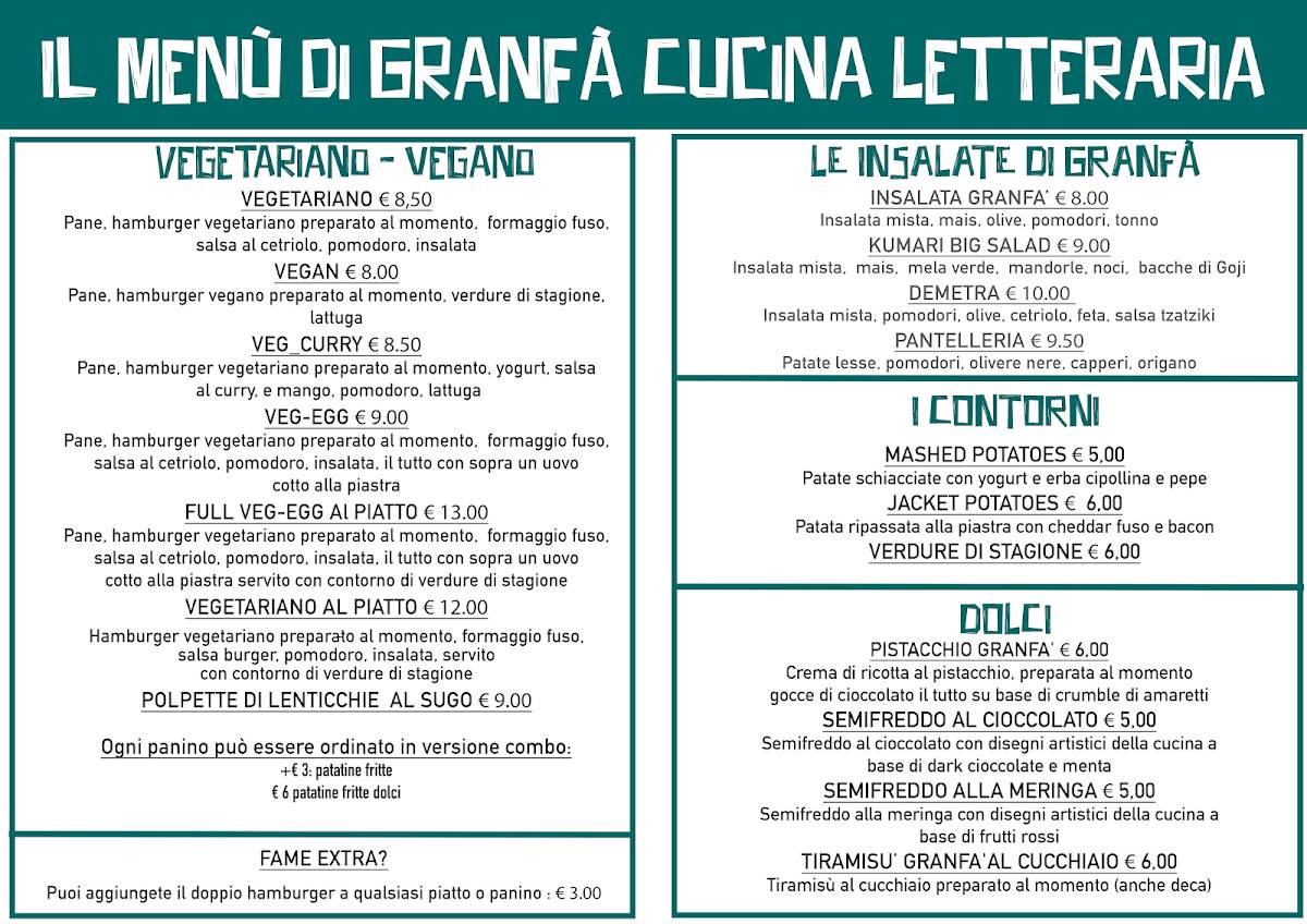 Menu di Granfà Cucina Letteraria 