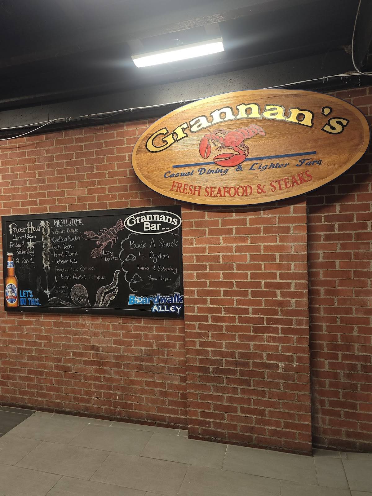 Menu at Grannan's Seafood restaurant, Saint John