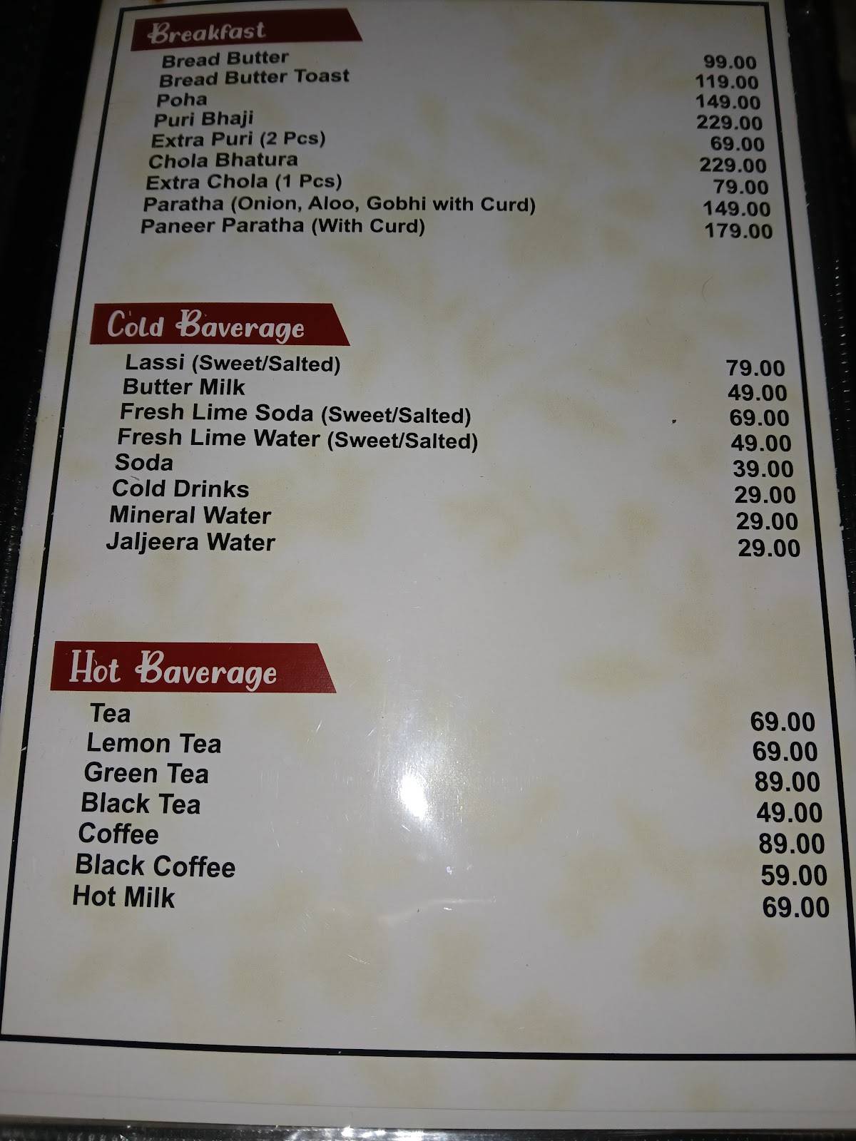 Green Park Restaurant Jaisalmer menu