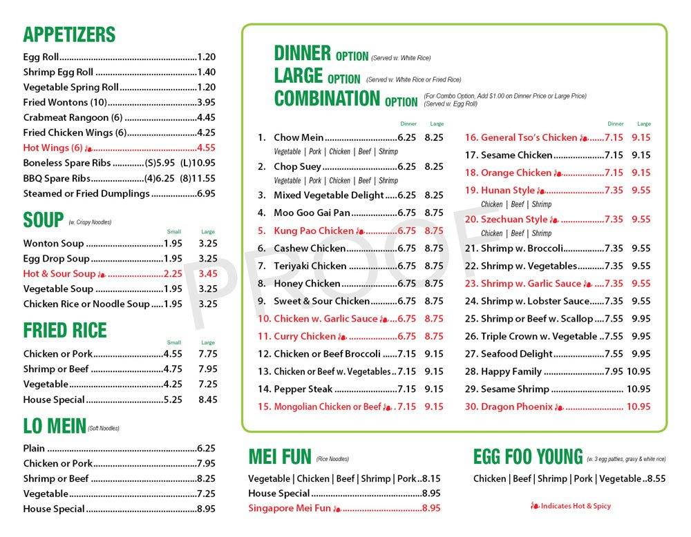 Menu at Green Tea Chinese Drive Thru restaurant, Green Bay, E Mason St