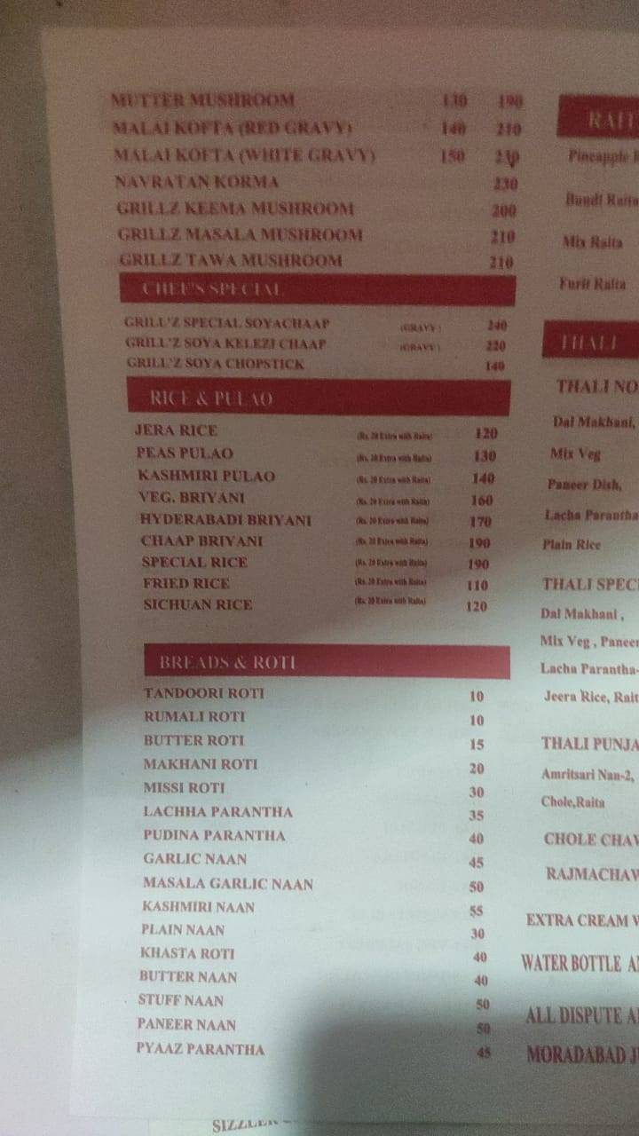 Menu At Grillz Tandoori Junction Moradabad Prakash Nagar Chauraha