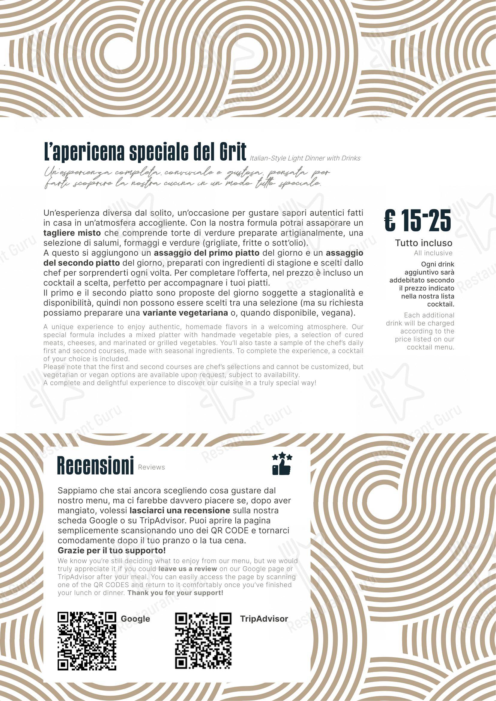Grit Ristorante & Bistrot in Busalla - Menu