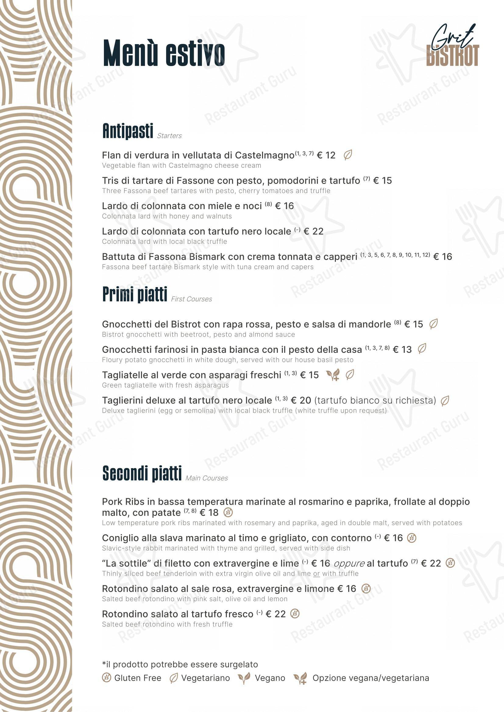 Grit Ristorante & Bistrot in Busalla - Menu