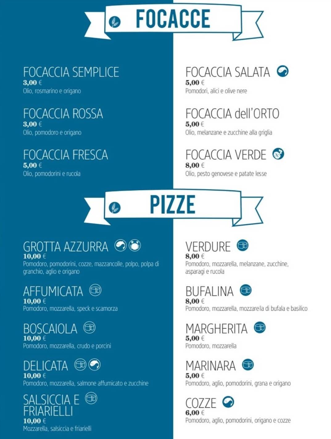 Menu di Grotta Azzurra - Ristorante Pizzeria 