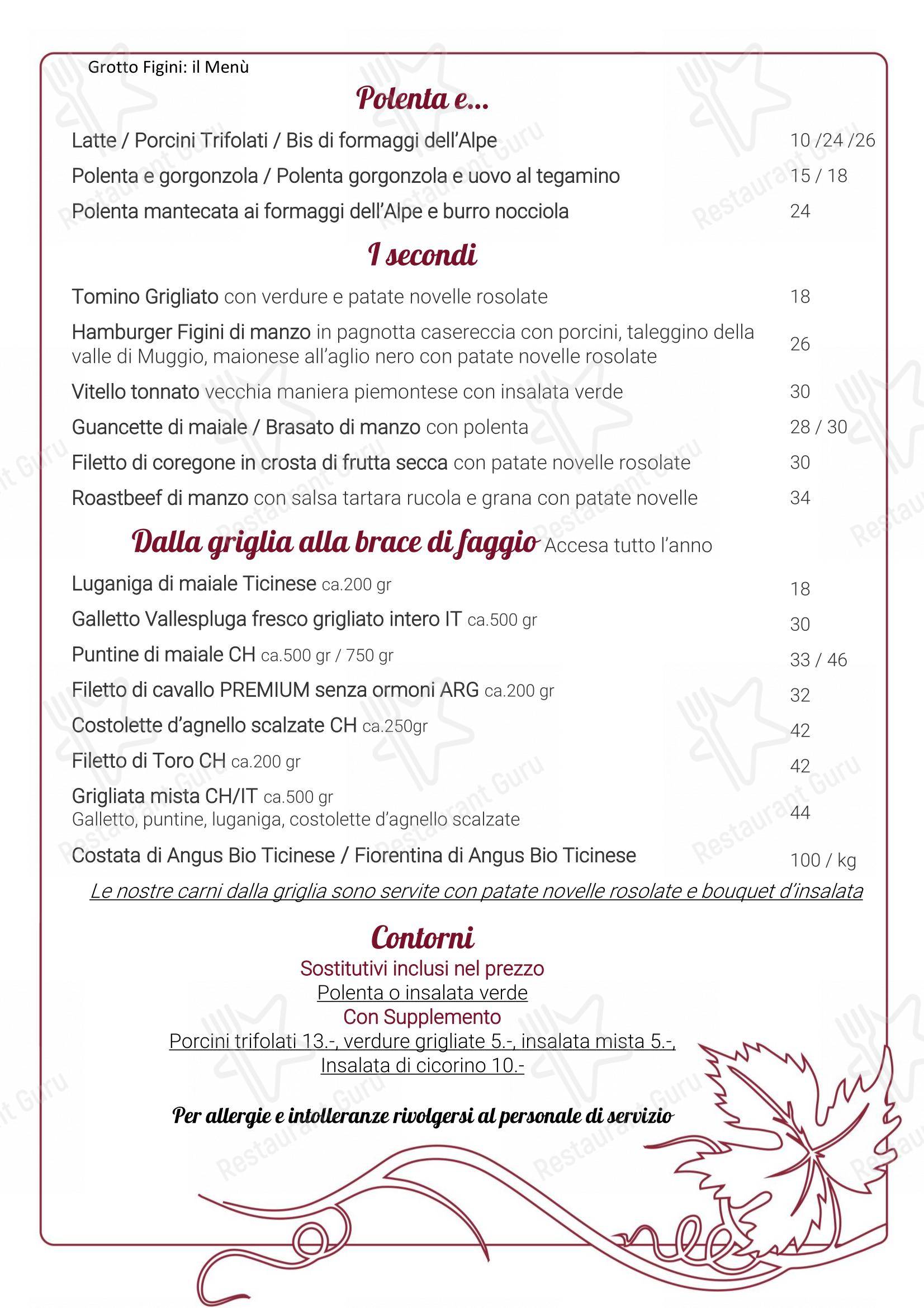 Menu bar per Grotto Figini pub & bar