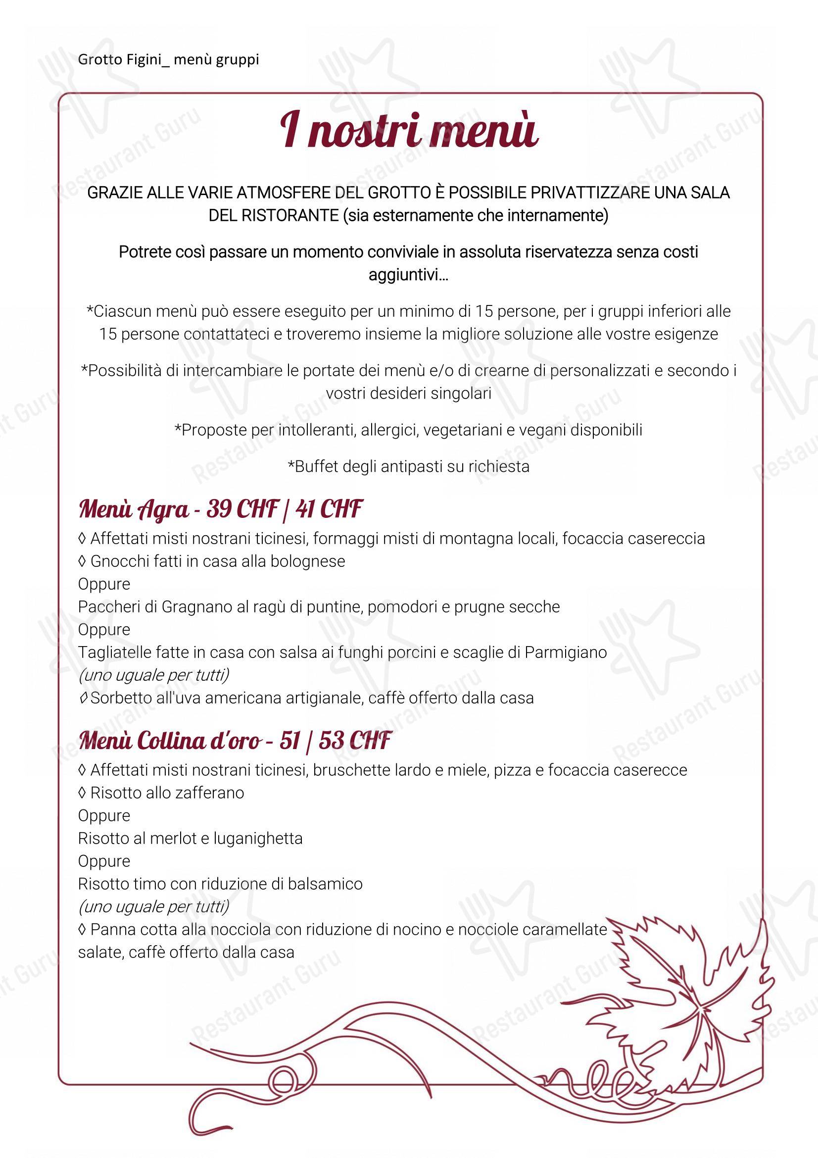 Menu di Grotto Figini - Основное меню