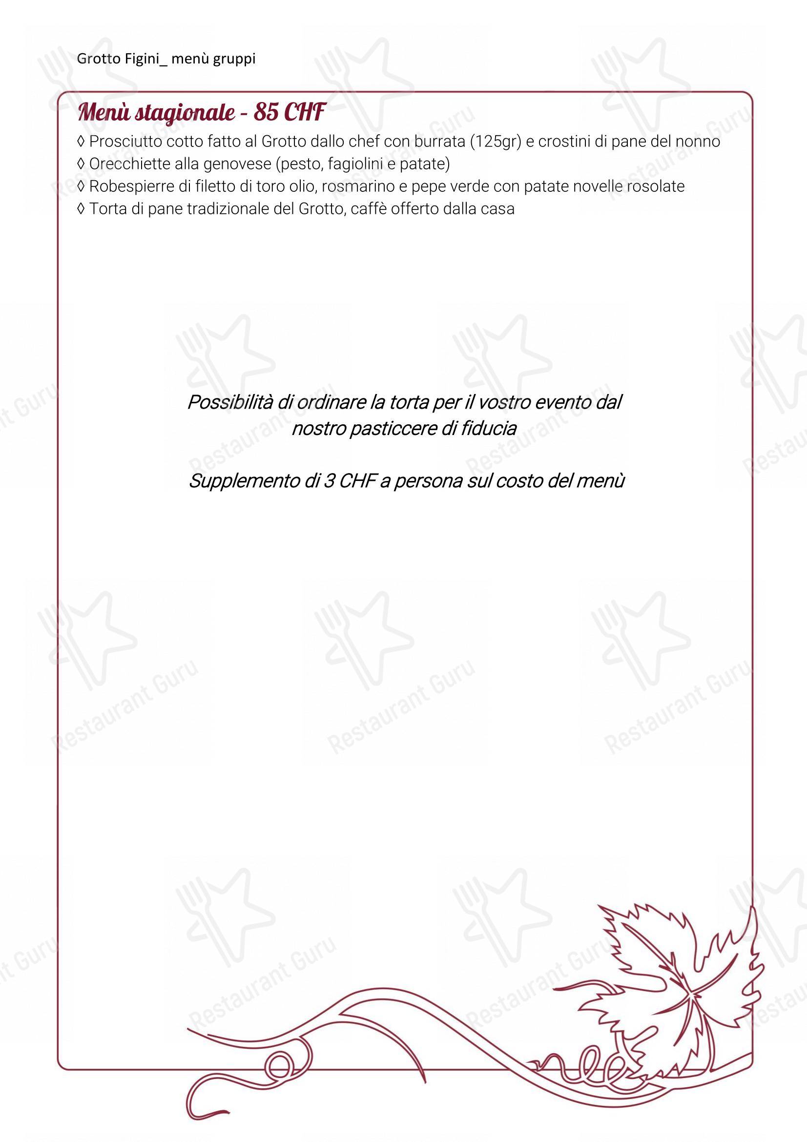 Основное меню per Grotto Figini pub & bar