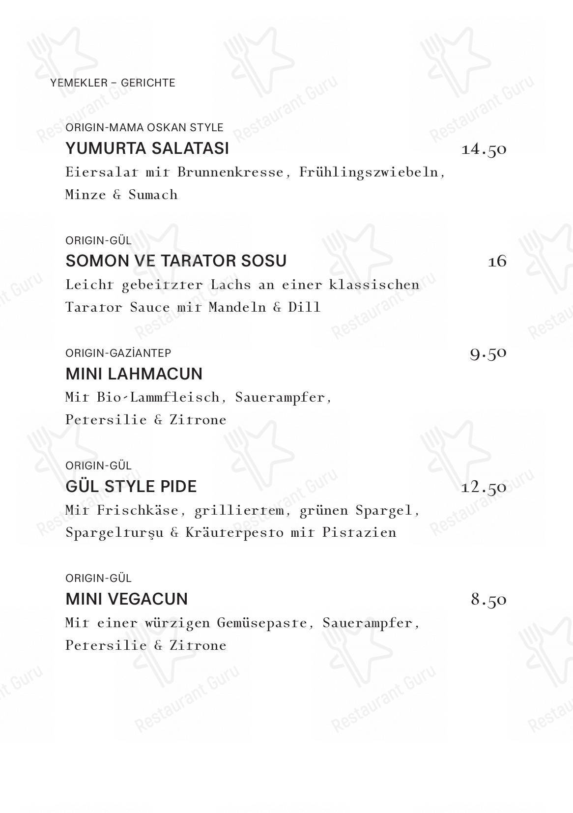 Gül Restoran in Zurigo - Menu
