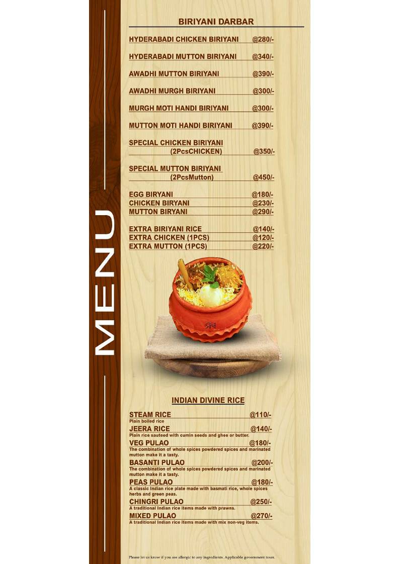 HOTEL RAJNANDINI menu