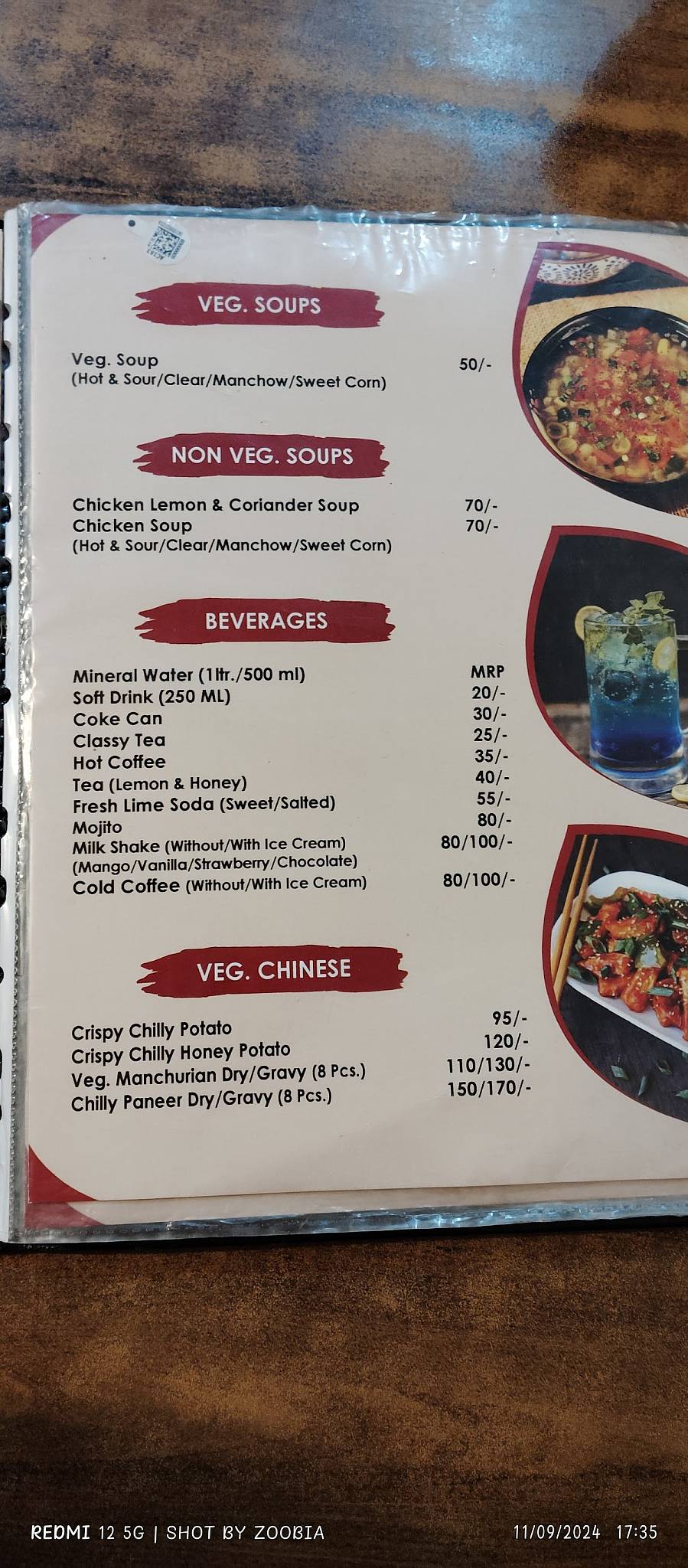 HUNGER HILL RESTAURANT menu