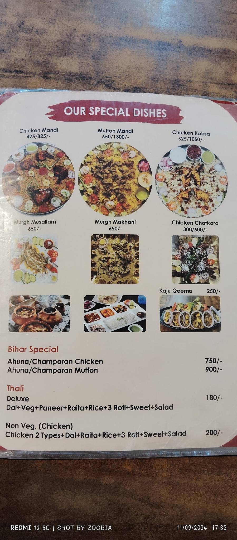 HUNGER HILL RESTAURANT menu