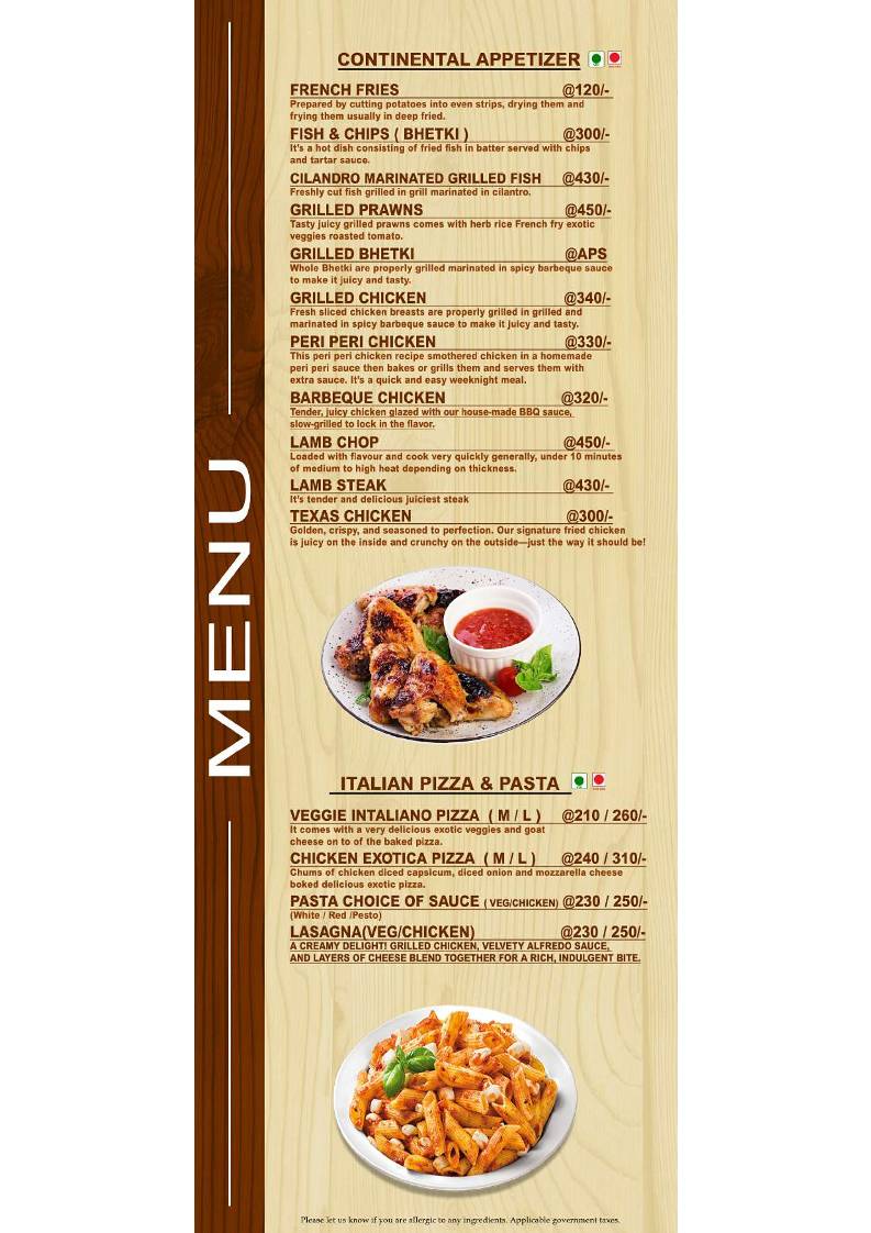 HOTEL RAJNANDINI menu