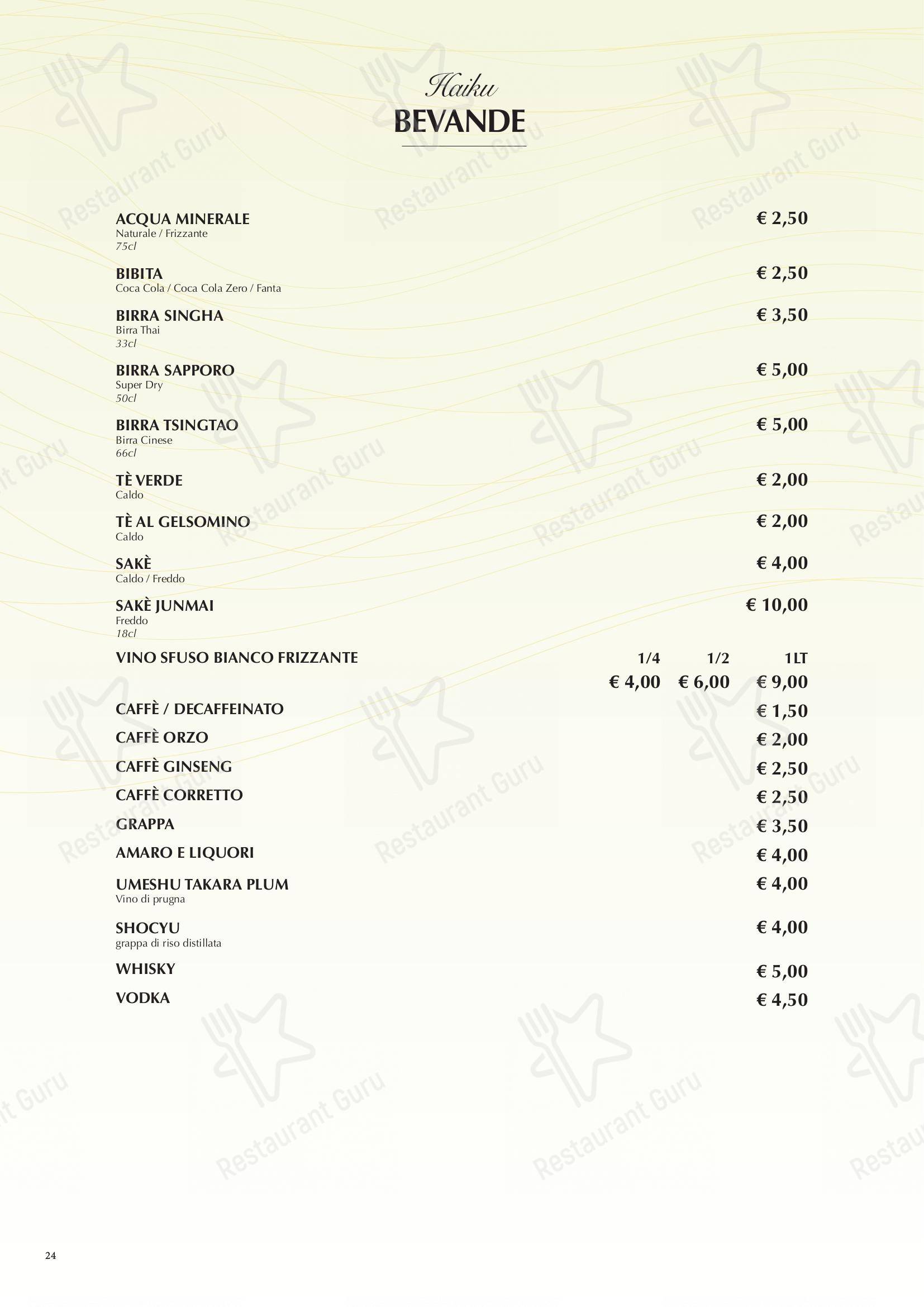 Menu per Haiku Restaurant in Bologna