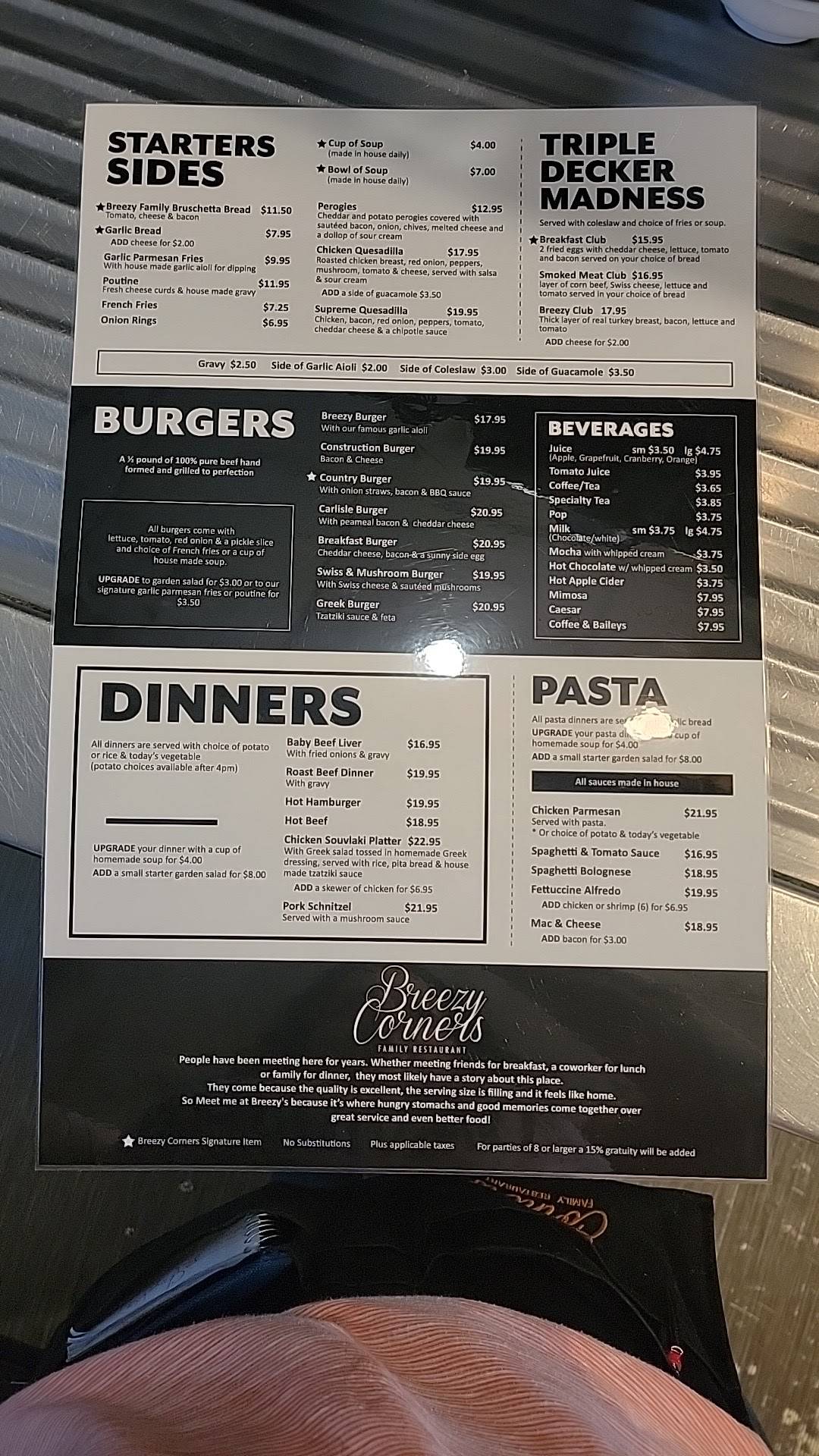 Menu at Breezy Corners Freelton restaurant, Hamilton, Hwy 6