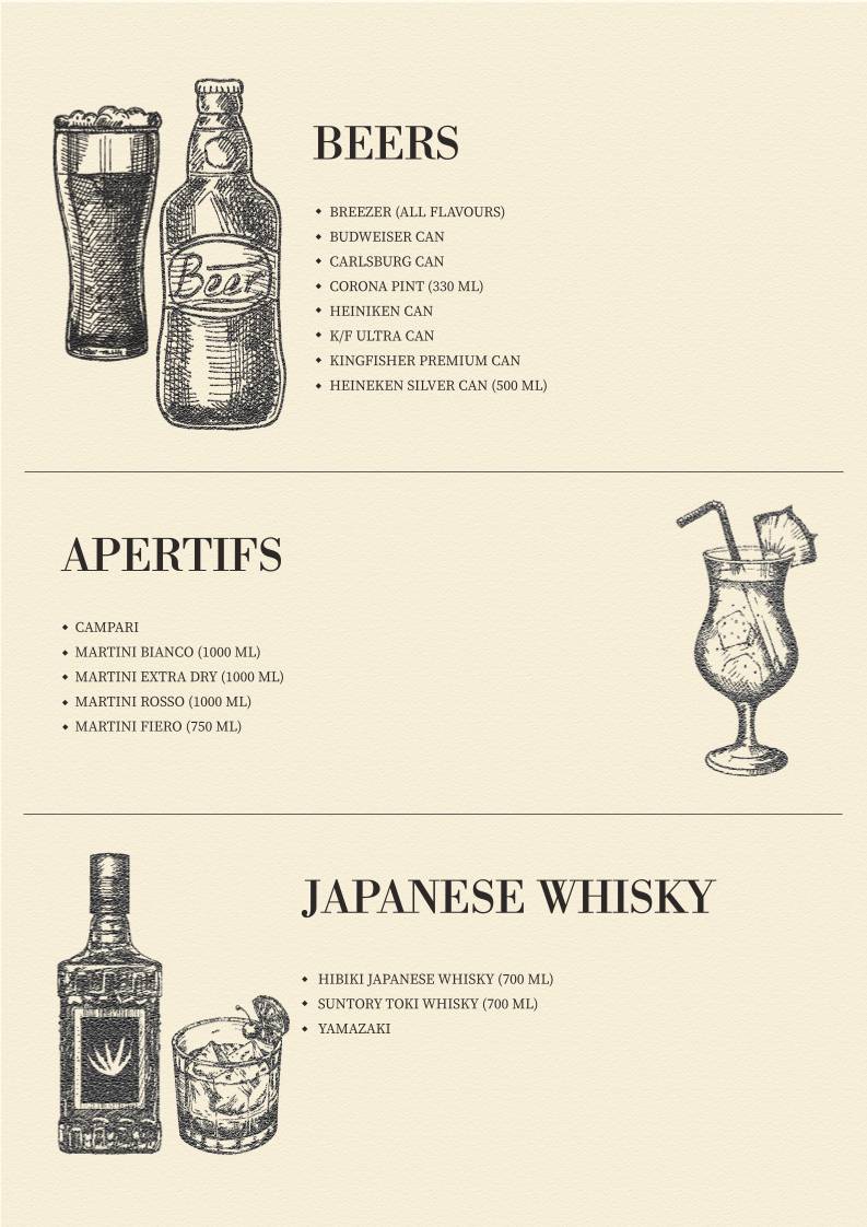 Hammerzz Nightclub menu