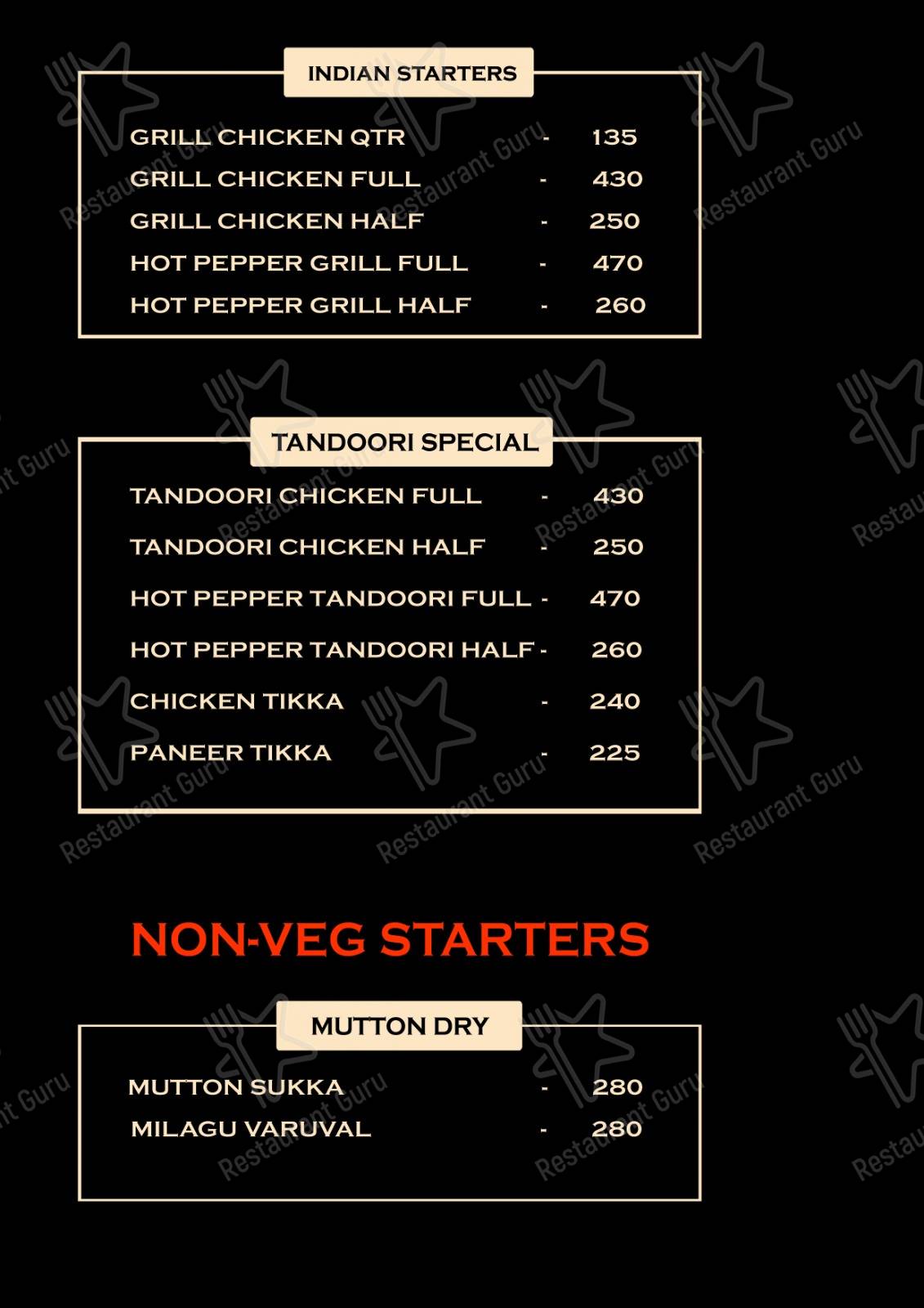 Menu for the Hangover Restaurant restaurant