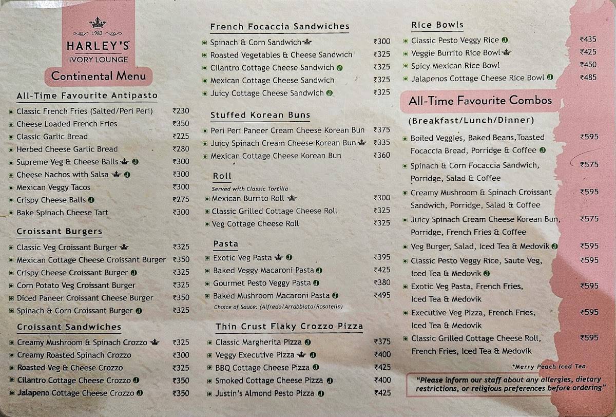 Harley's Ivory Lounge - Nanakramguda menu