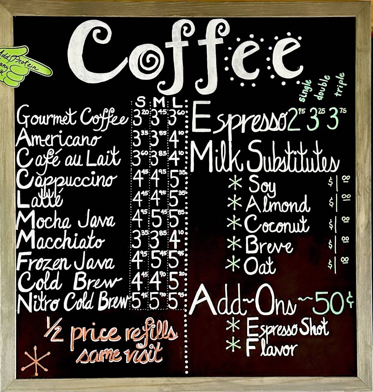 Menu at Hava Java cafe, Phoenix