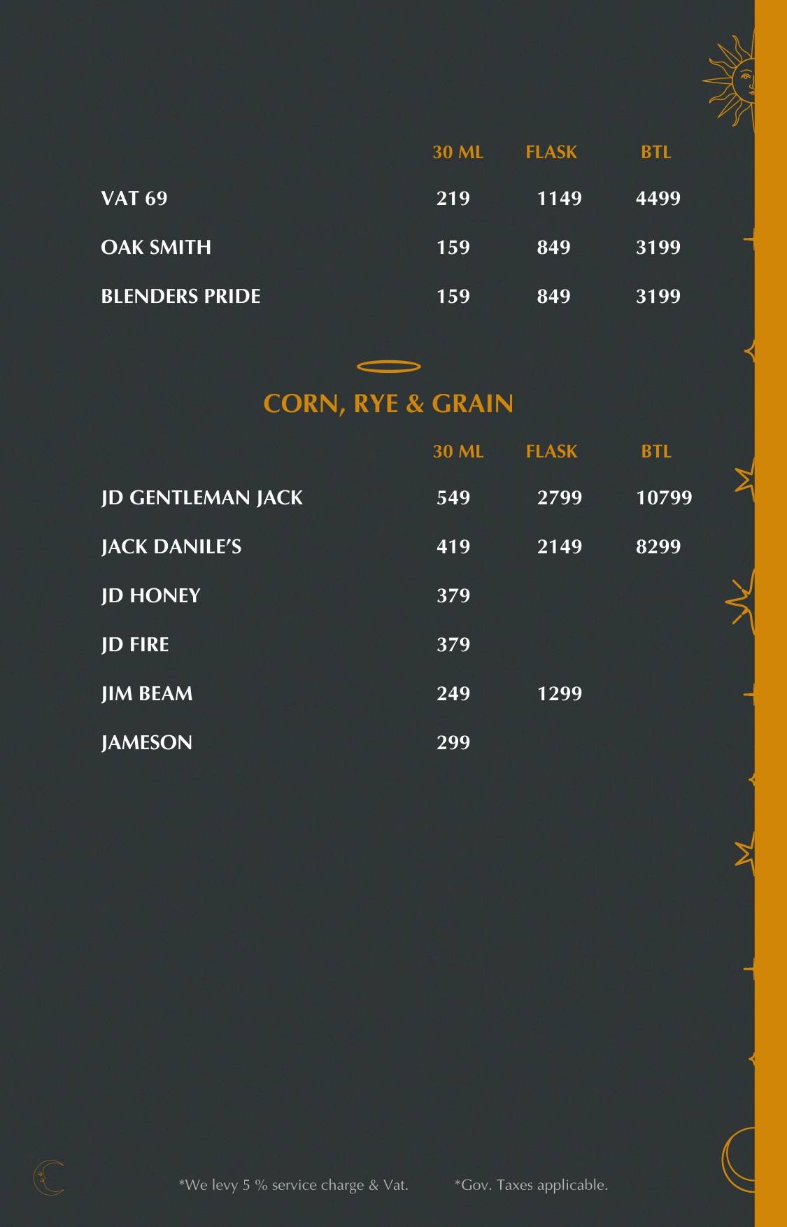 Heaven Rooftop & Club menu