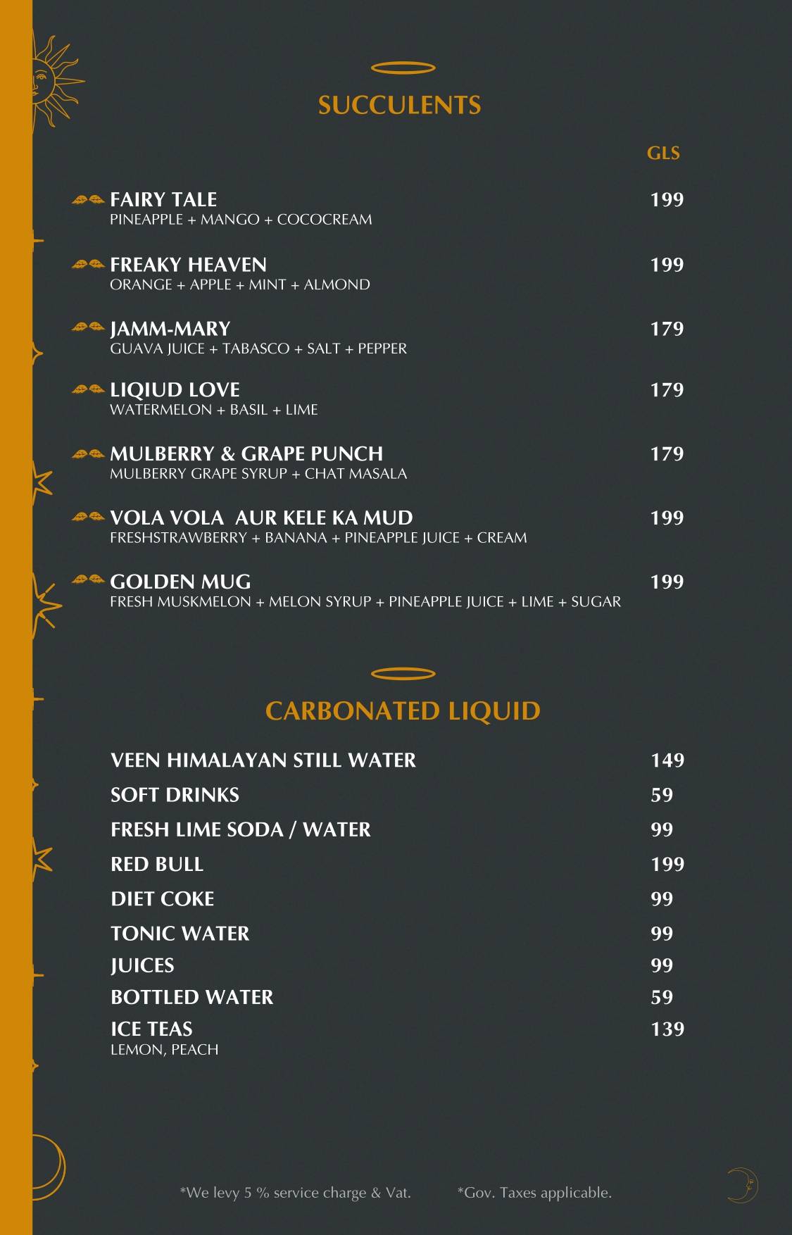 Heaven Rooftop & Club menu