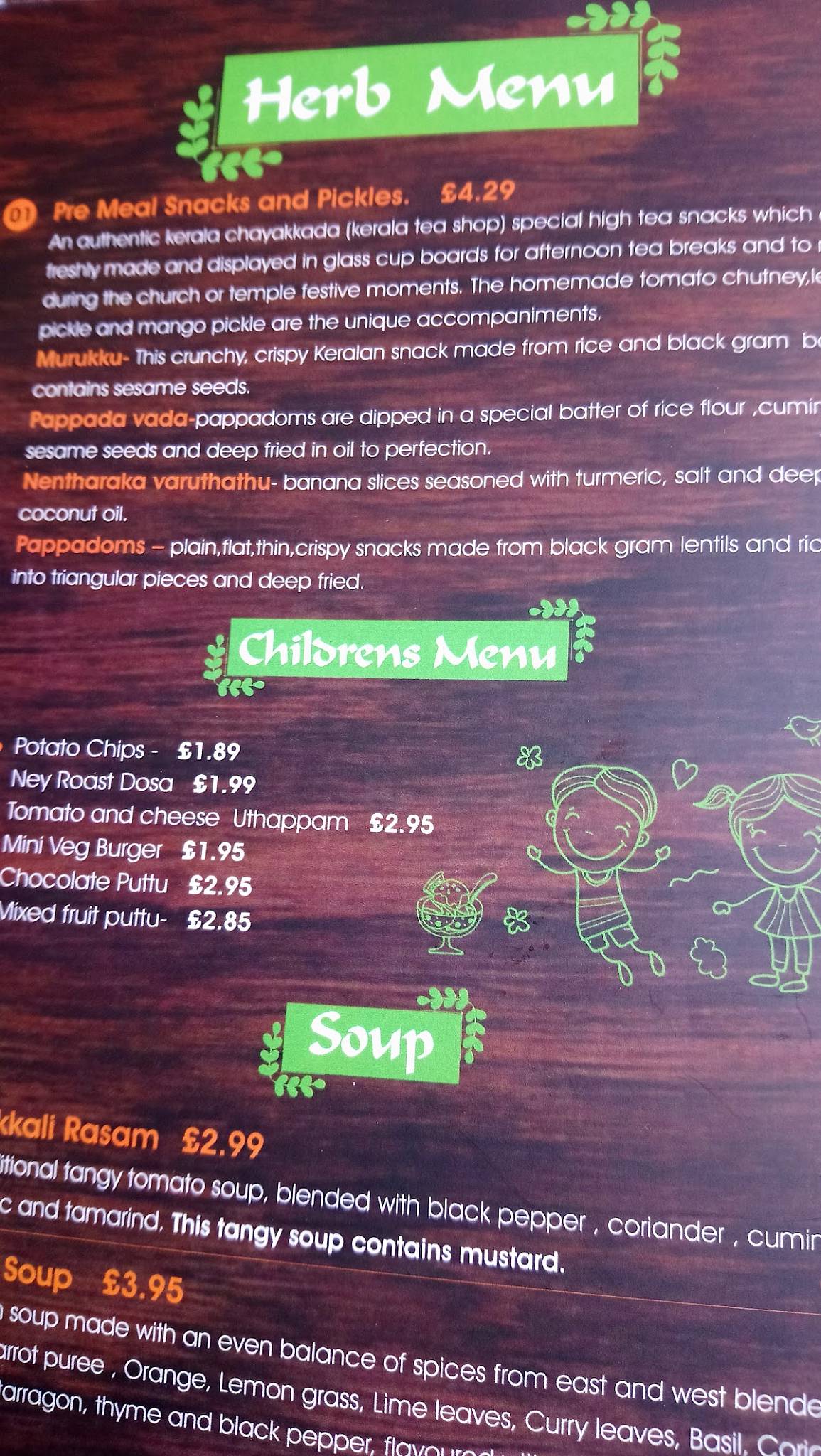Menu at Herb restaurant, Leicester