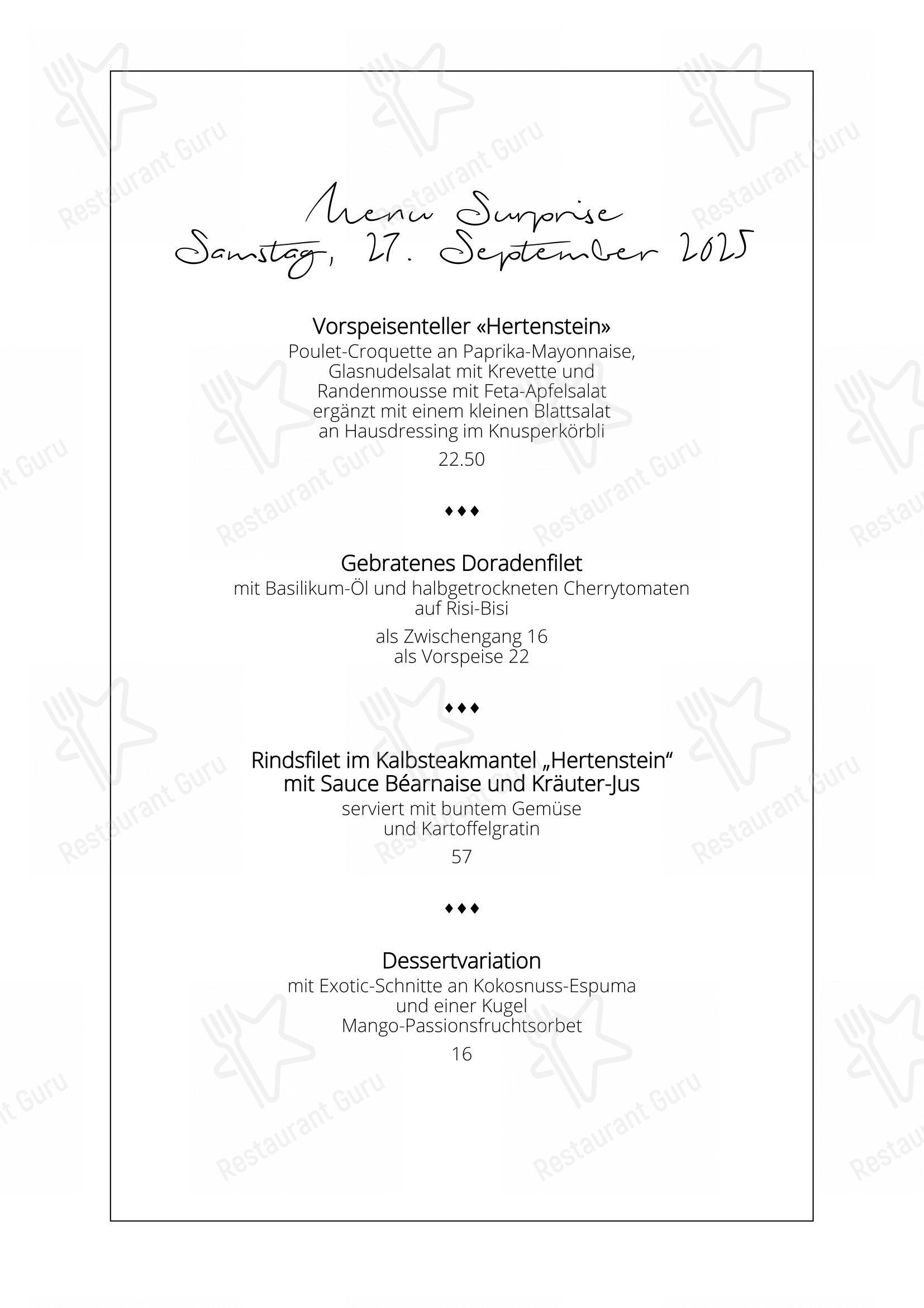 Hertenstein Panorama Restaurant dans Ennetbaden - Menu bar