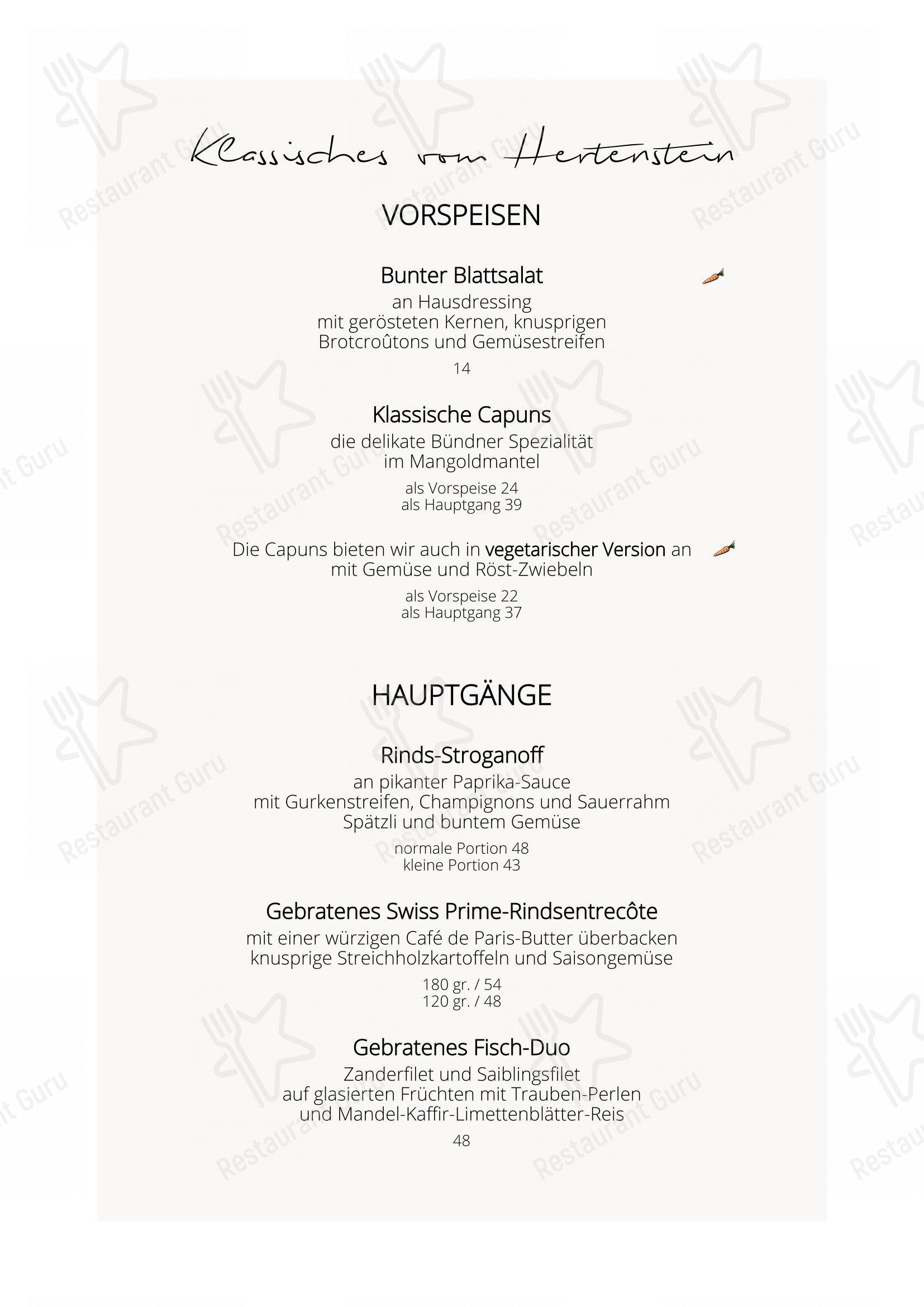 Menu pour Hertenstein Panorama Restaurant - Основное меню