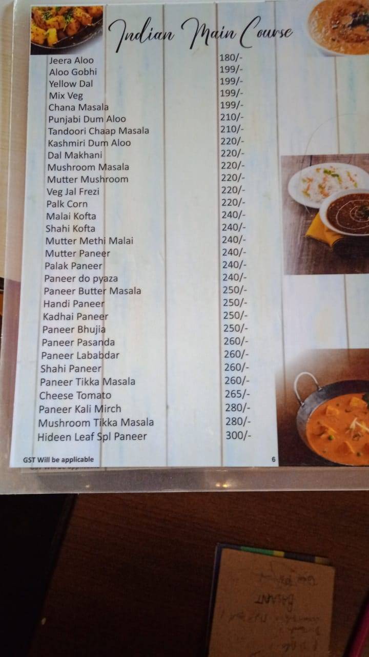 Hidden leaf cafe & resto menu