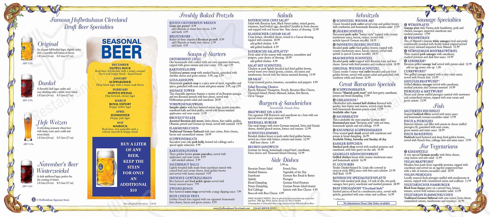 Menu at Hofbräuhaus - Cleveland Ohio pub & bar, Cleveland, Chester Ave