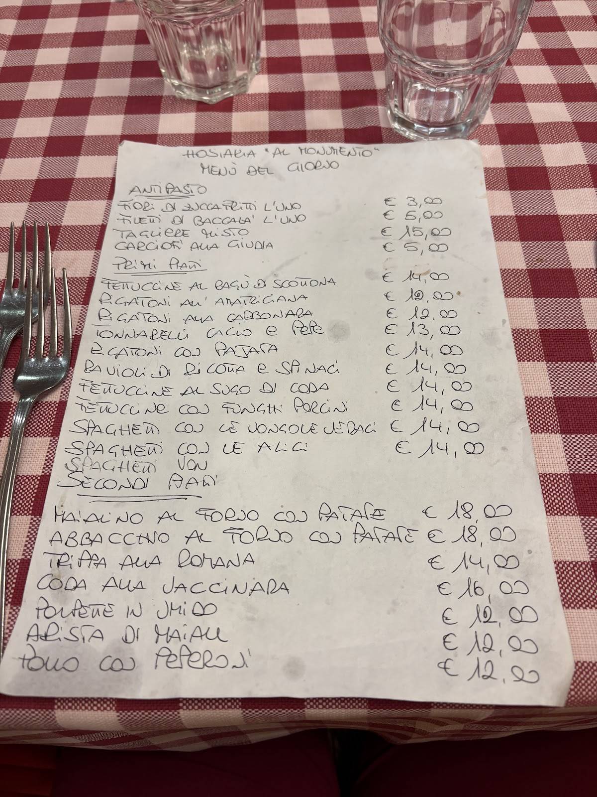 Menu di Hostaria Al Monumento 