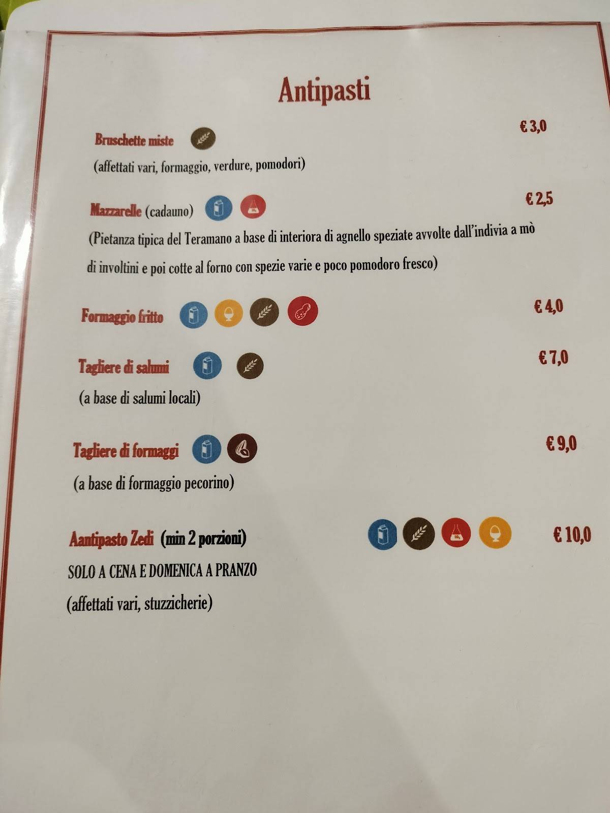Menu di Hostaria Zedi 