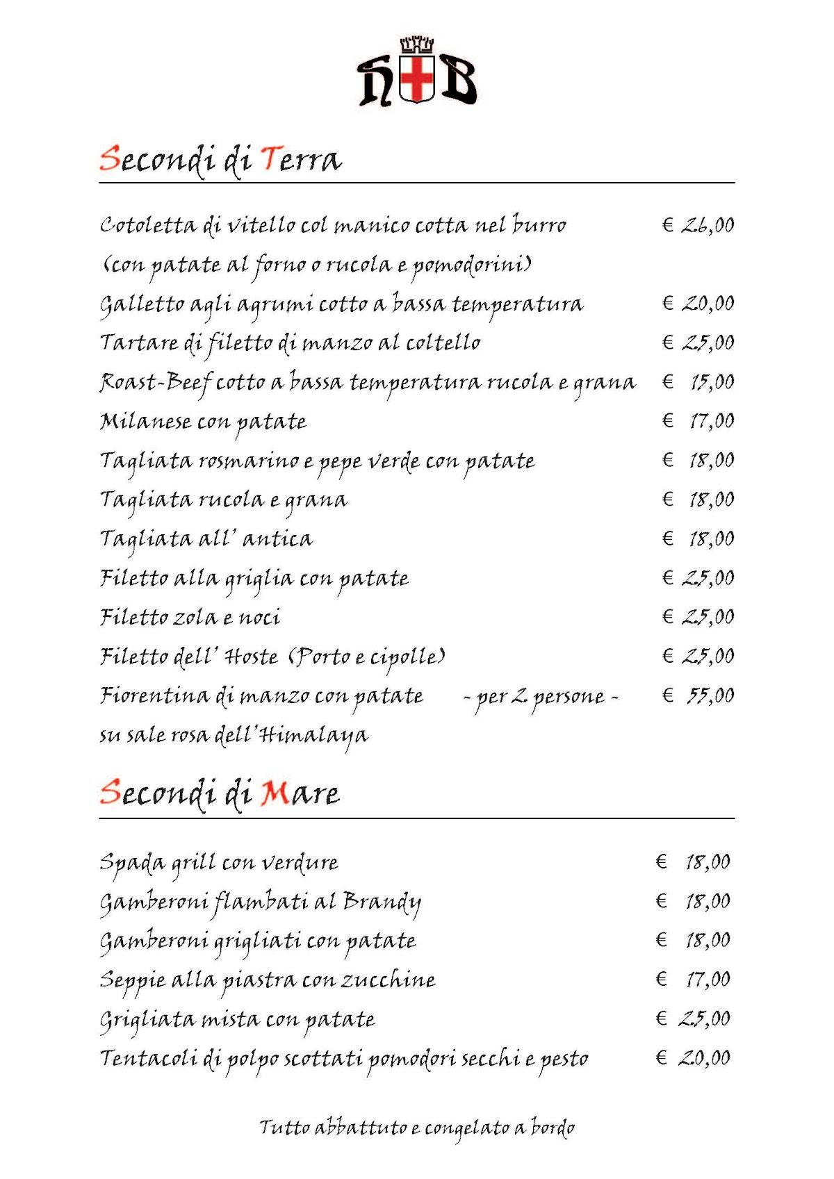Menu di Hosteria de la Busecca
