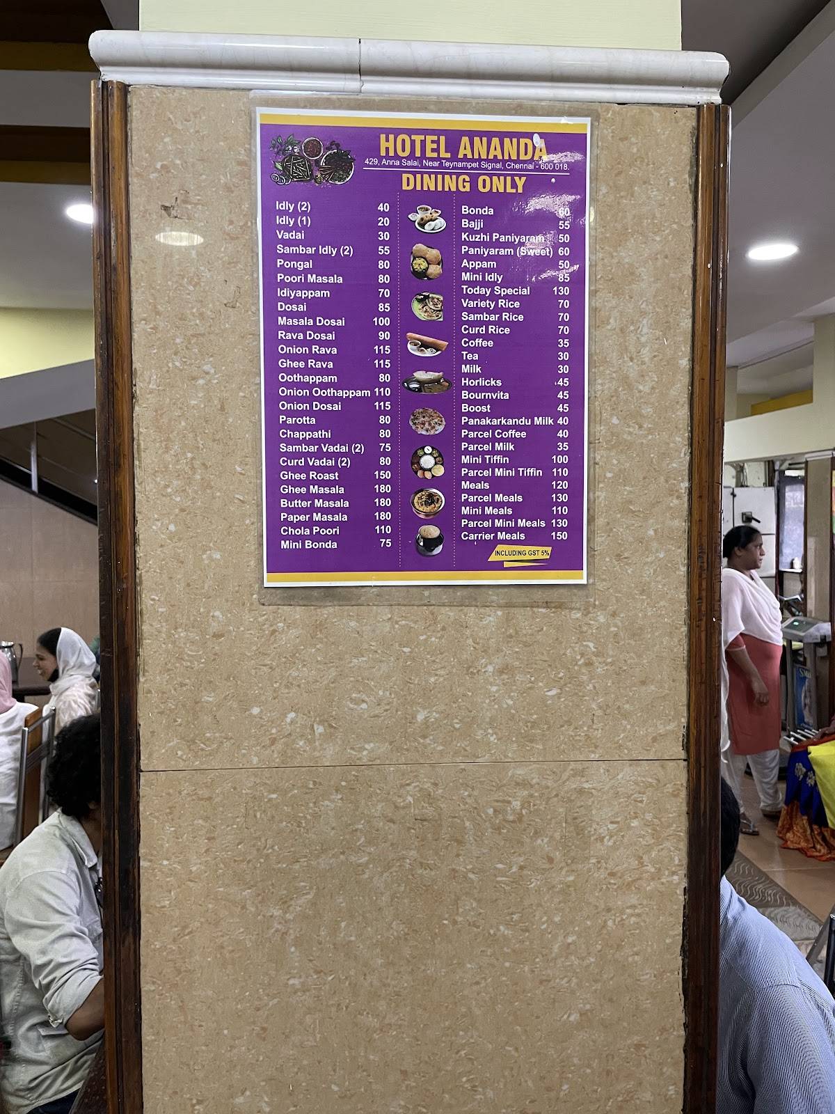 Hotel Ananda menu