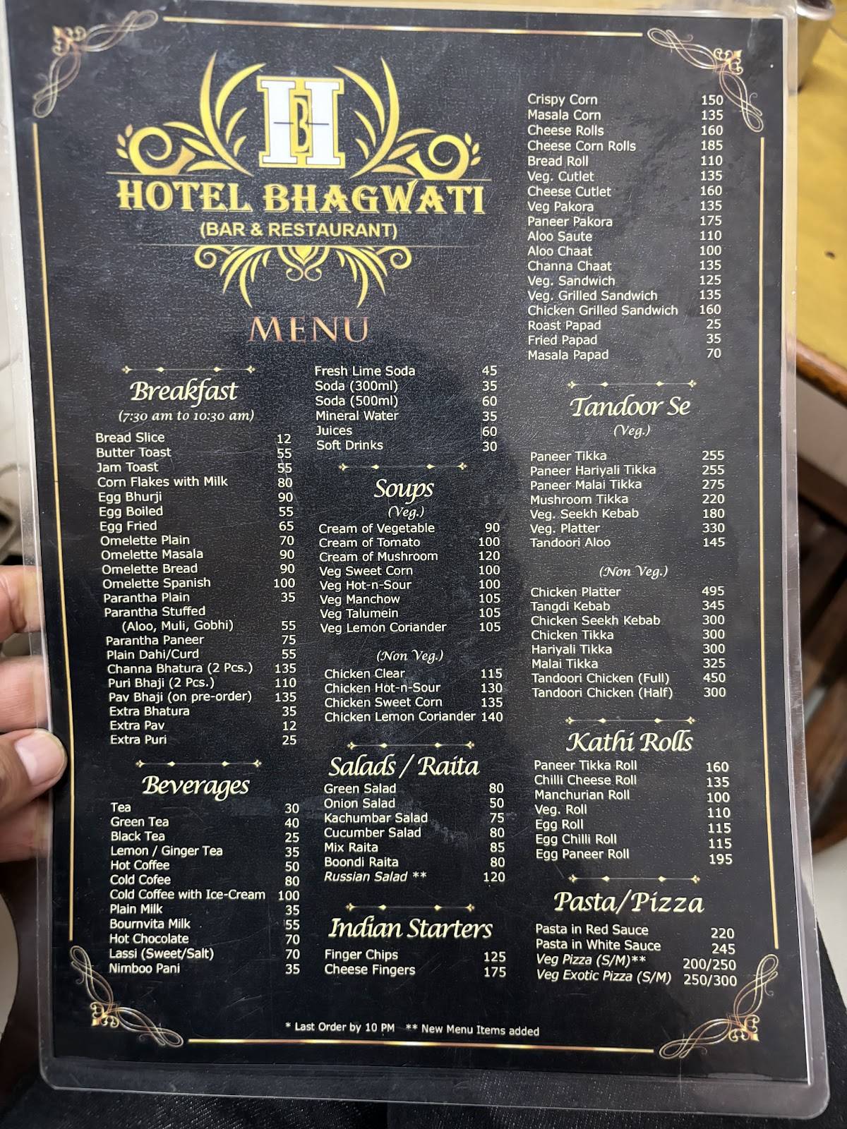 Hotel Bhagwati, Bar & Restaurant menu