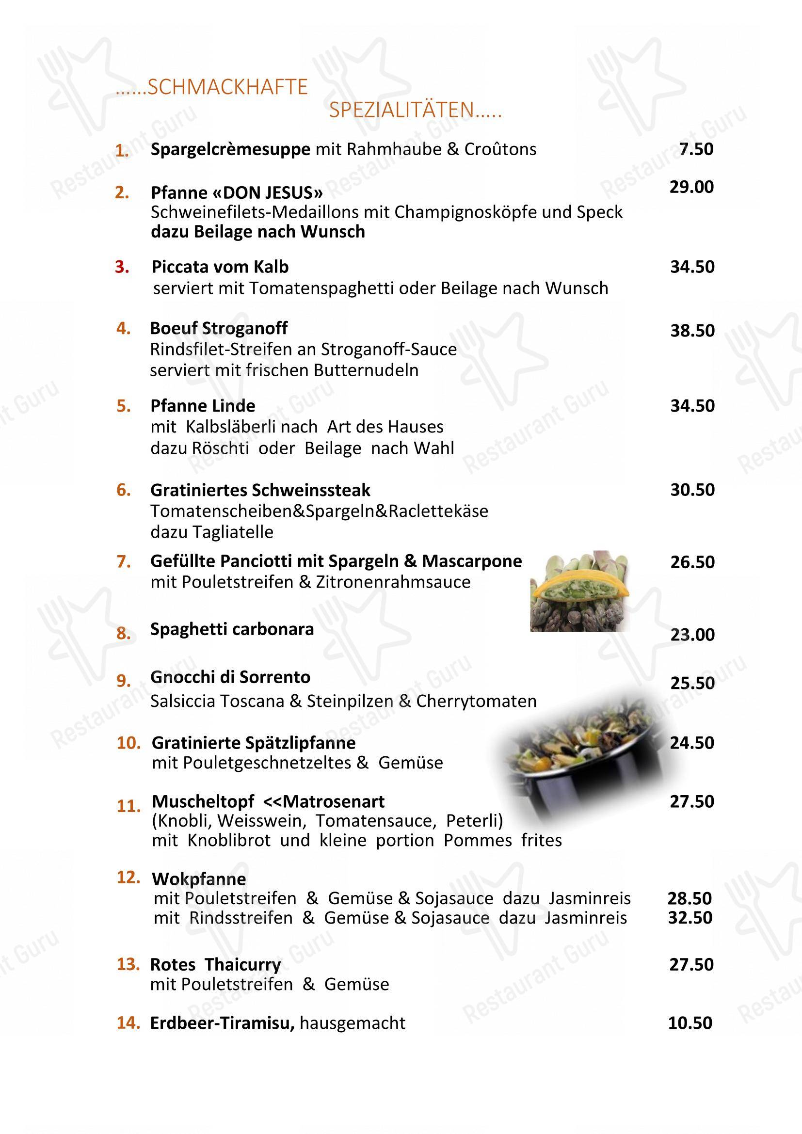 Hotel Restaurant Pizzeria Linde Pino & Jesus in Schönenwerd - Menu