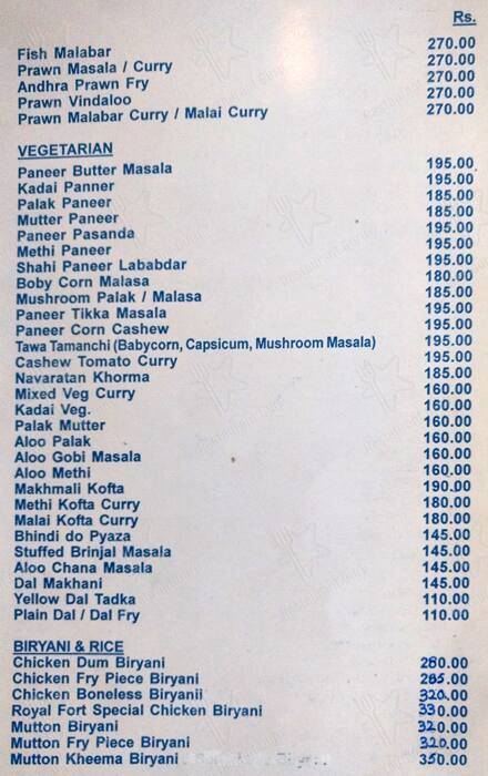 Open House - Hotel Royal Fort menu