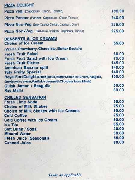 Open House - Hotel Royal Fort menu