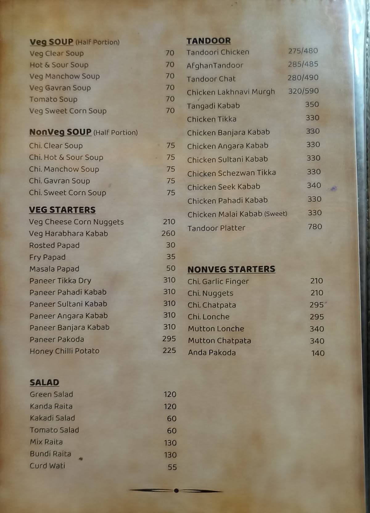 Hotel Tandoor Corner menu